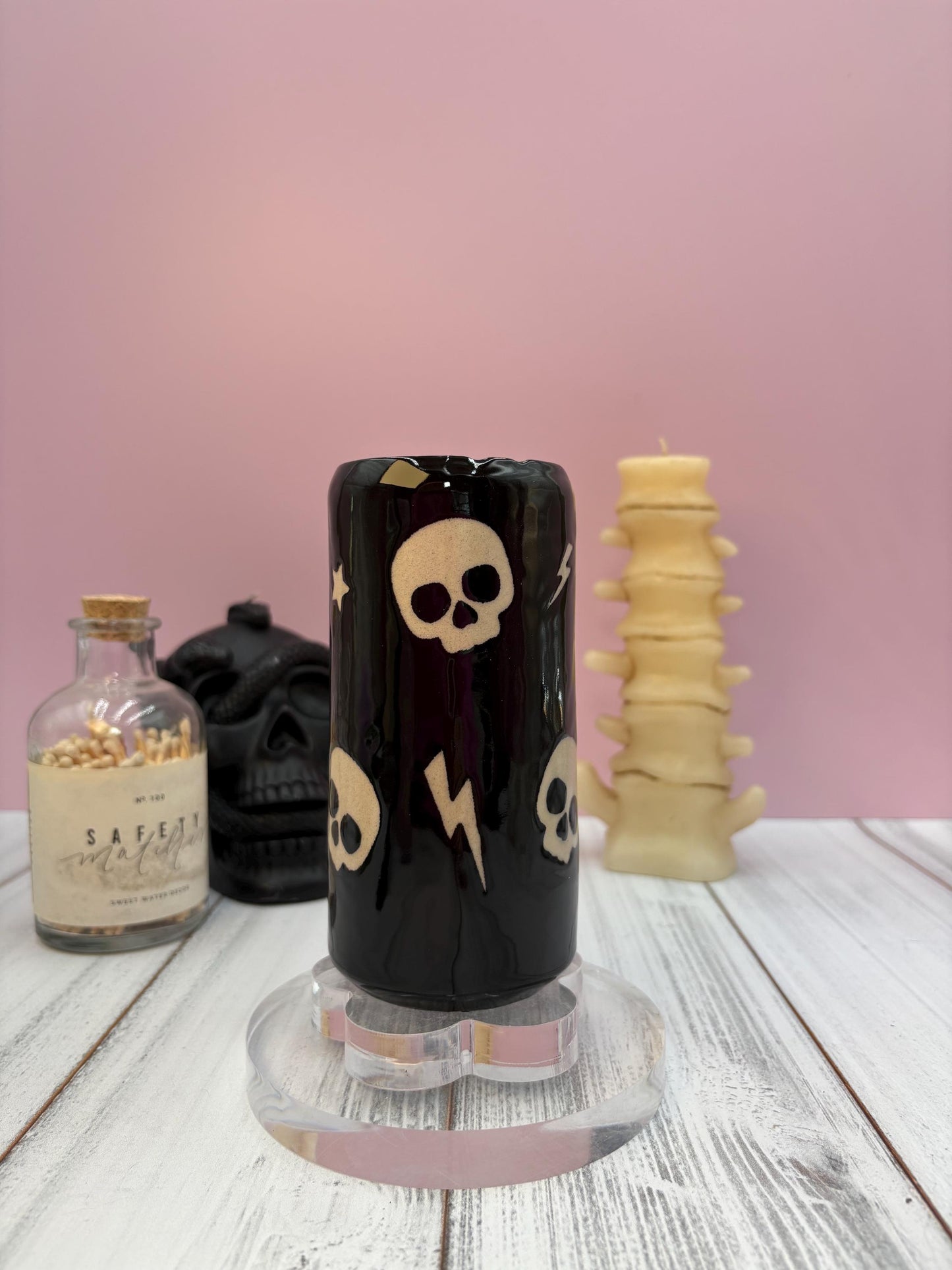 Black Skull Ceramic Coffee Tumbler Mug, Autumn Gift For Her, Retro Fall Mug, Halloween Gift, Spooky Mug Handmade, Cute Autumn Mug, Skull mug