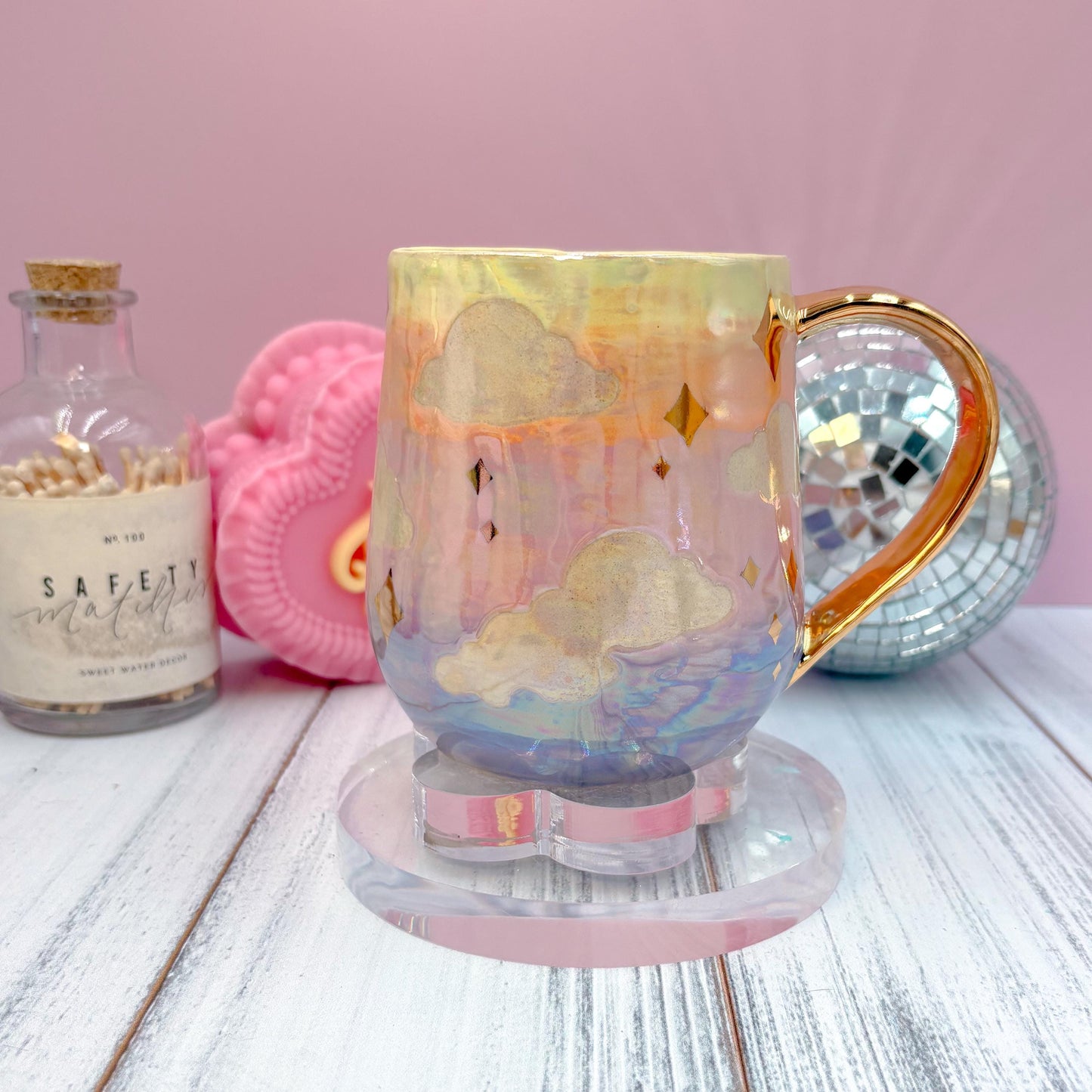 Gold Rainbow Sunset Ceramic Mug, Rainbow Coffee Mug, Groovy Gift for Women, Rainbow Gift For Friend, Cute Mug Handmade, Retro Handmade Cup
