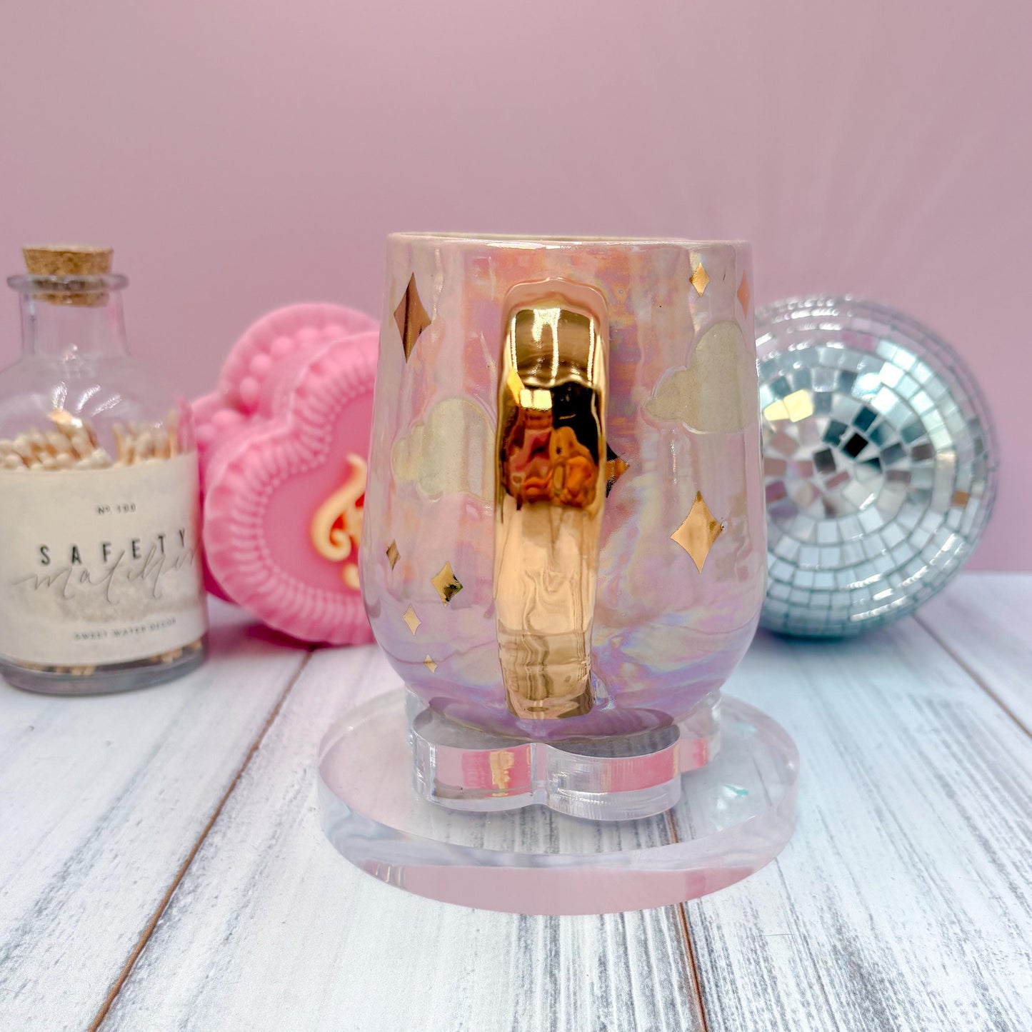 Gold Pink Cloud Sunset Ceramic Mug, Rainbow Coffee Mug, Groovy Gift for Women, Rainbow Gift For Friend, Cute Mug Handmade, Retro Sunset Cup