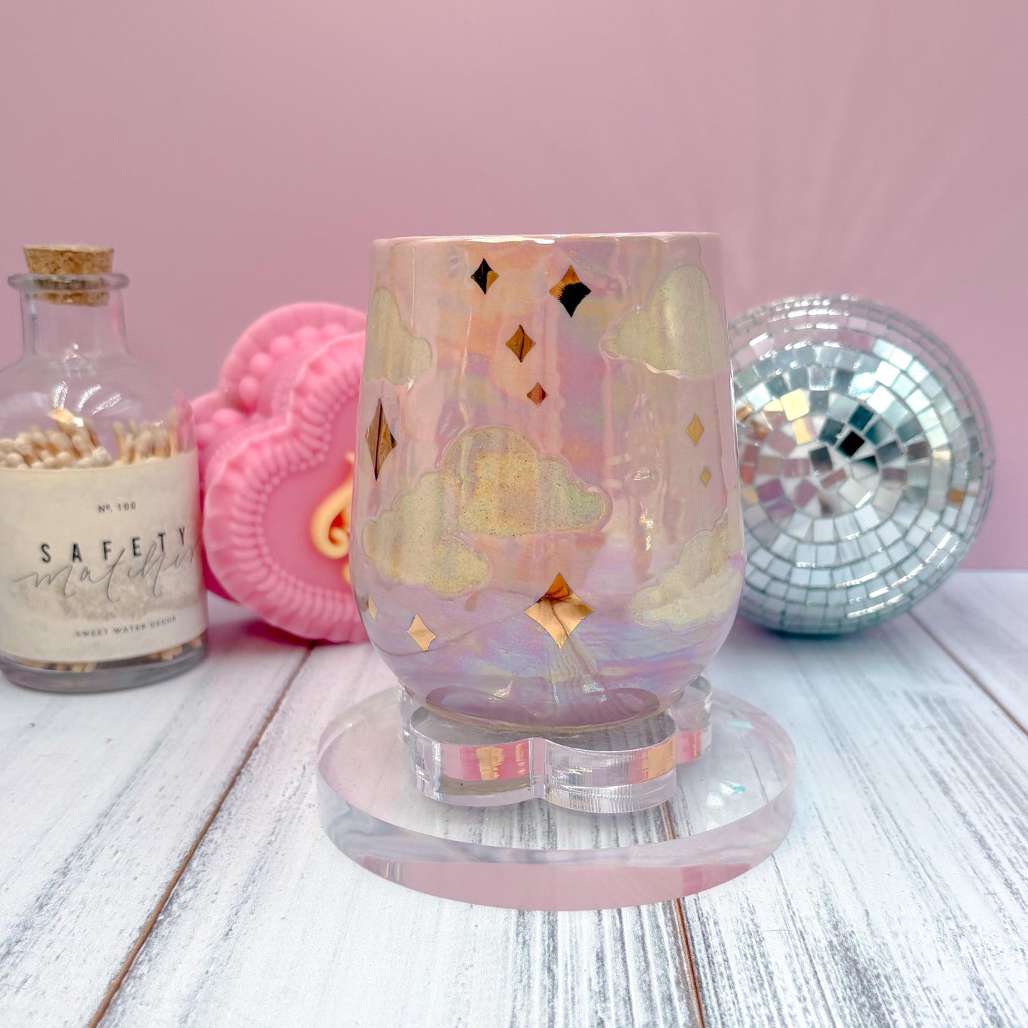 Gold Pink Cloud Sunset Ceramic Mug, Rainbow Coffee Mug, Groovy Gift for Women, Rainbow Gift For Friend, Cute Mug Handmade, Retro Sunset Cup