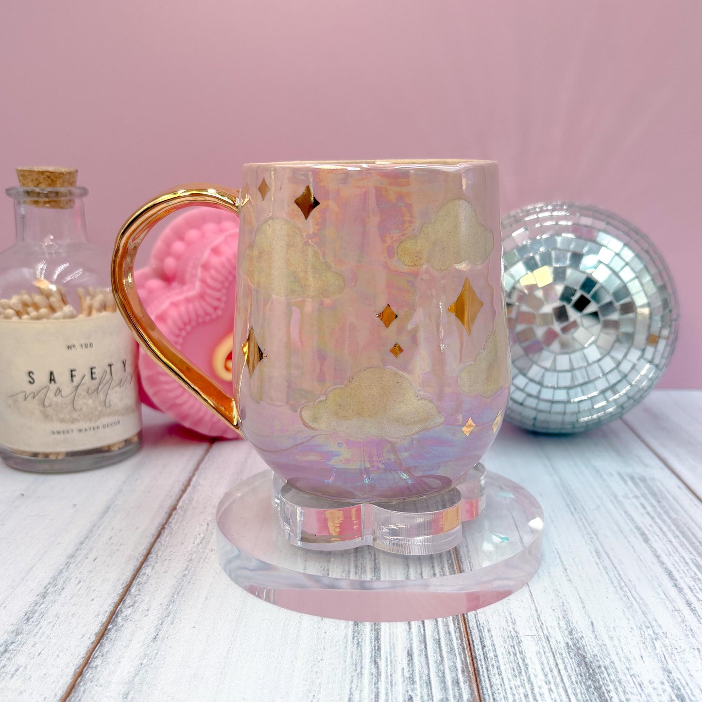 Gold Pink Cloud Sunset Ceramic Mug, Rainbow Coffee Mug, Groovy Gift for Women, Rainbow Gift For Friend, Cute Mug Handmade, Retro Sunset Cup
