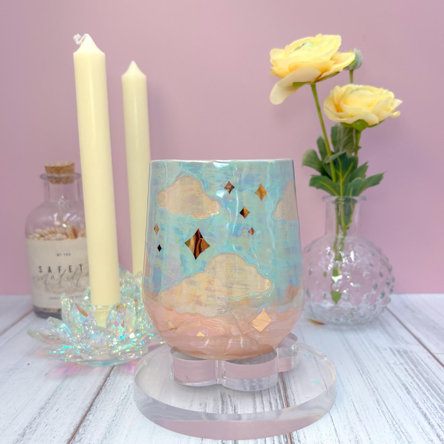 Gold Blue Sunset Ceramic Mug, Rainbow Coffee Mug, Groovy Gift for Women, Rainbow Gift For Friend, Cute Mug Handmade, Retro Handmade Cup