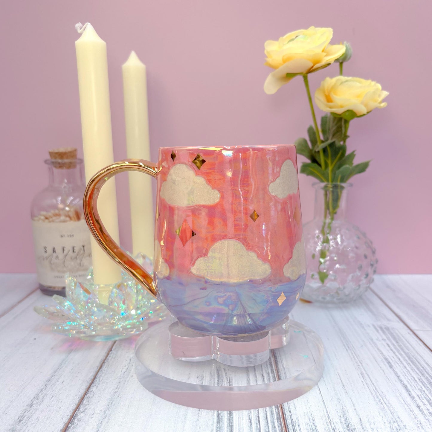 Gold Coral Sunset Ceramic Mug, Rainbow Coffee Mug, Groovy Gift for Women, Rainbow Gift For Friend, Cute Mug Handmade, Retro Handmade Cup
