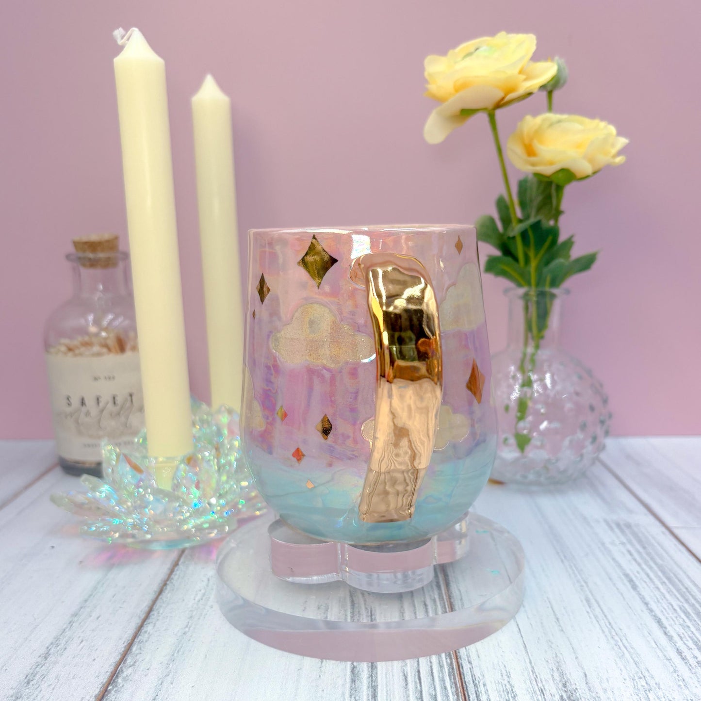 Gold Cotton Candy Sunset Ceramic Mug, Rainbow Coffee Mug, Groovy Gift for Women, Rainbow Gift For Friend, Cute Mug Handmade, Retro Handmade