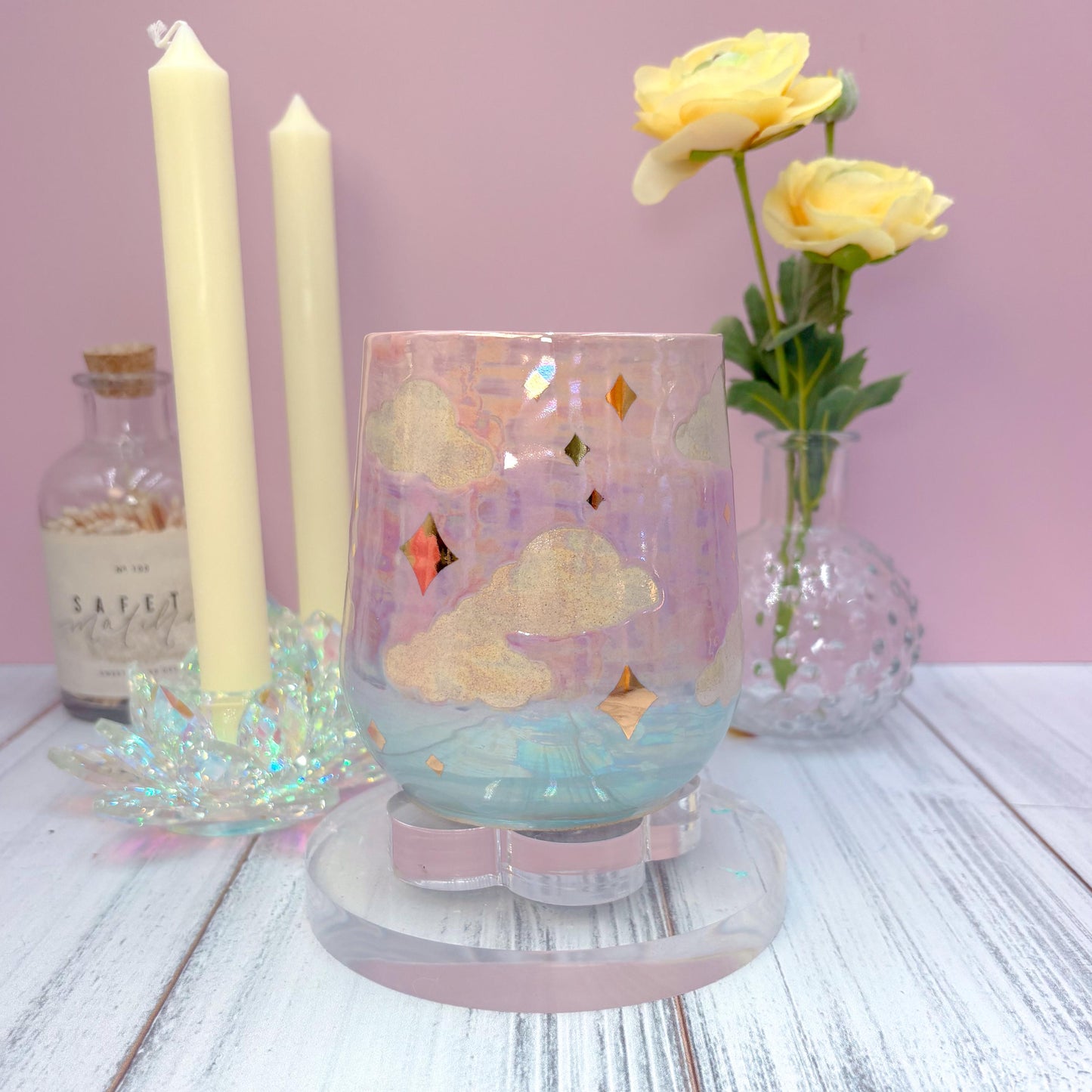 Gold Cotton Candy Sunset Ceramic Mug, Rainbow Coffee Mug, Groovy Gift for Women, Rainbow Gift For Friend, Cute Mug Handmade, Retro Handmade