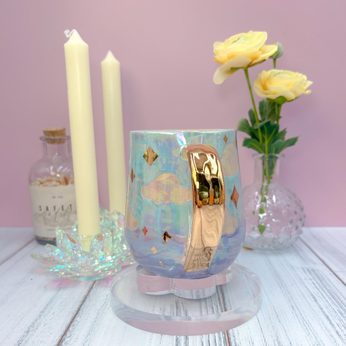Gold Blue Purple Sunset Ceramic Mug, Rainbow Coffee Mug, Groovy Gift for Women, Rainbow Gift For Friend, Cute Mug Handmade, Retro Handmade
