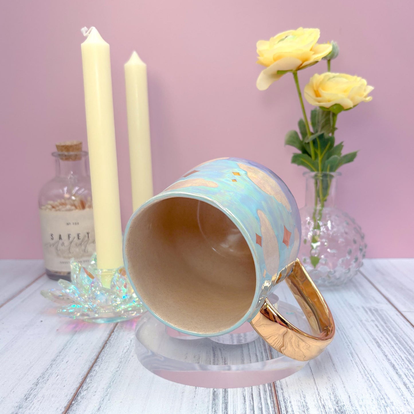 Gold Blue Purple Sunset Ceramic Mug, Rainbow Coffee Mug, Groovy Gift for Women, Rainbow Gift For Friend, Cute Mug Handmade, Retro Handmade