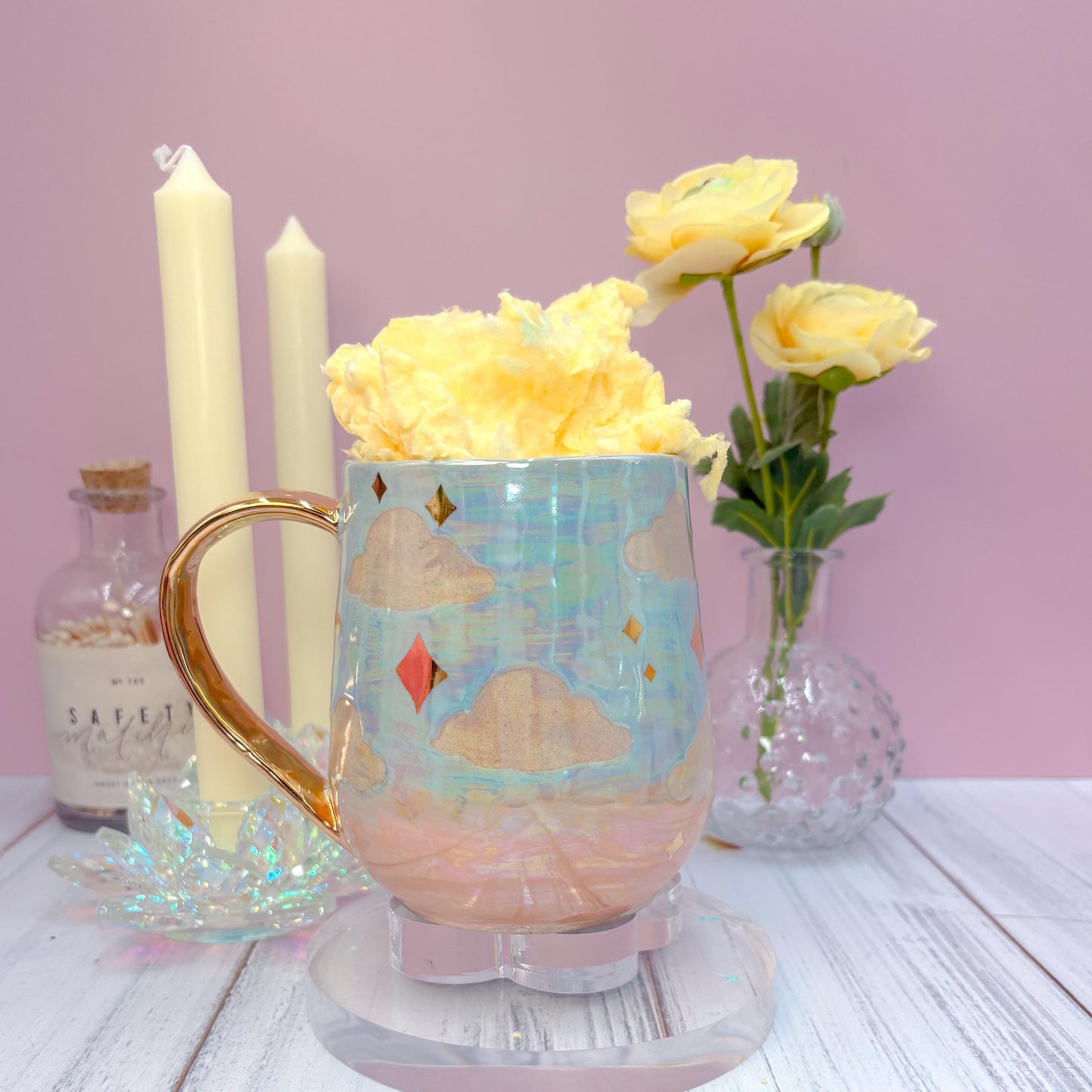 Gold Blue Sunset Ceramic Mug, Rainbow Coffee Mug, Groovy Gift for Women, Rainbow Gift For Friend, Cute Mug Handmade, Retro Handmade Cup