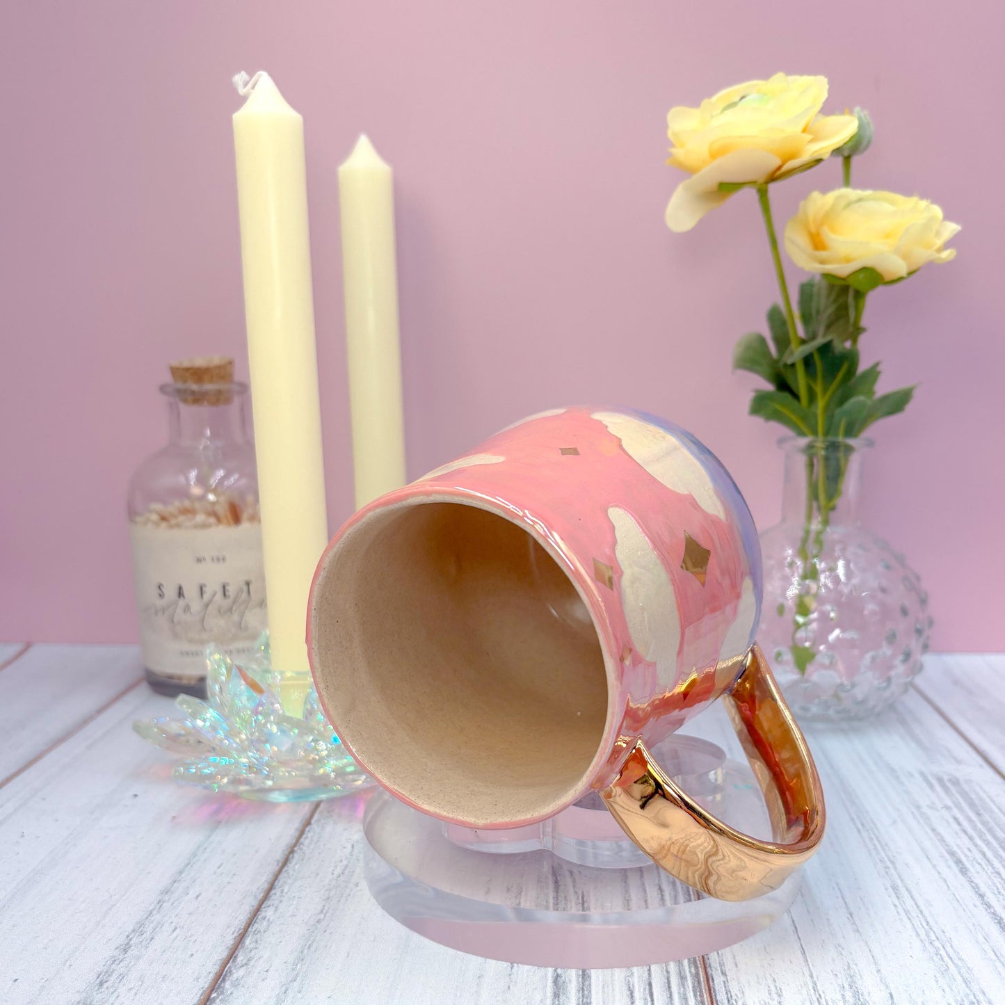 Gold Coral Sunset Ceramic Mug, Rainbow Coffee Mug, Groovy Gift for Women, Rainbow Gift For Friend, Cute Mug Handmade, Retro Handmade Cup