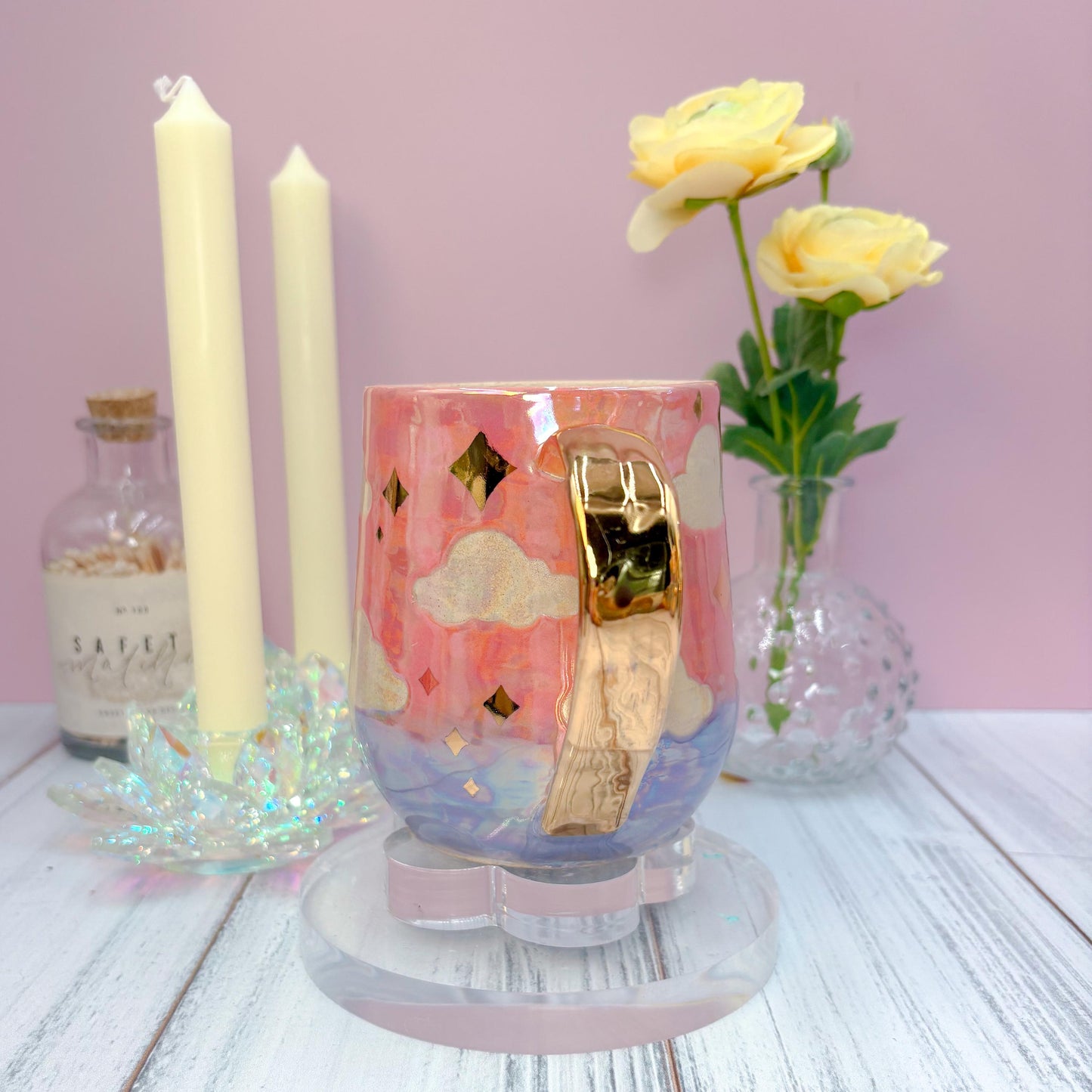 Gold Coral Sunset Ceramic Mug, Rainbow Coffee Mug, Groovy Gift for Women, Rainbow Gift For Friend, Cute Mug Handmade, Retro Handmade Cup