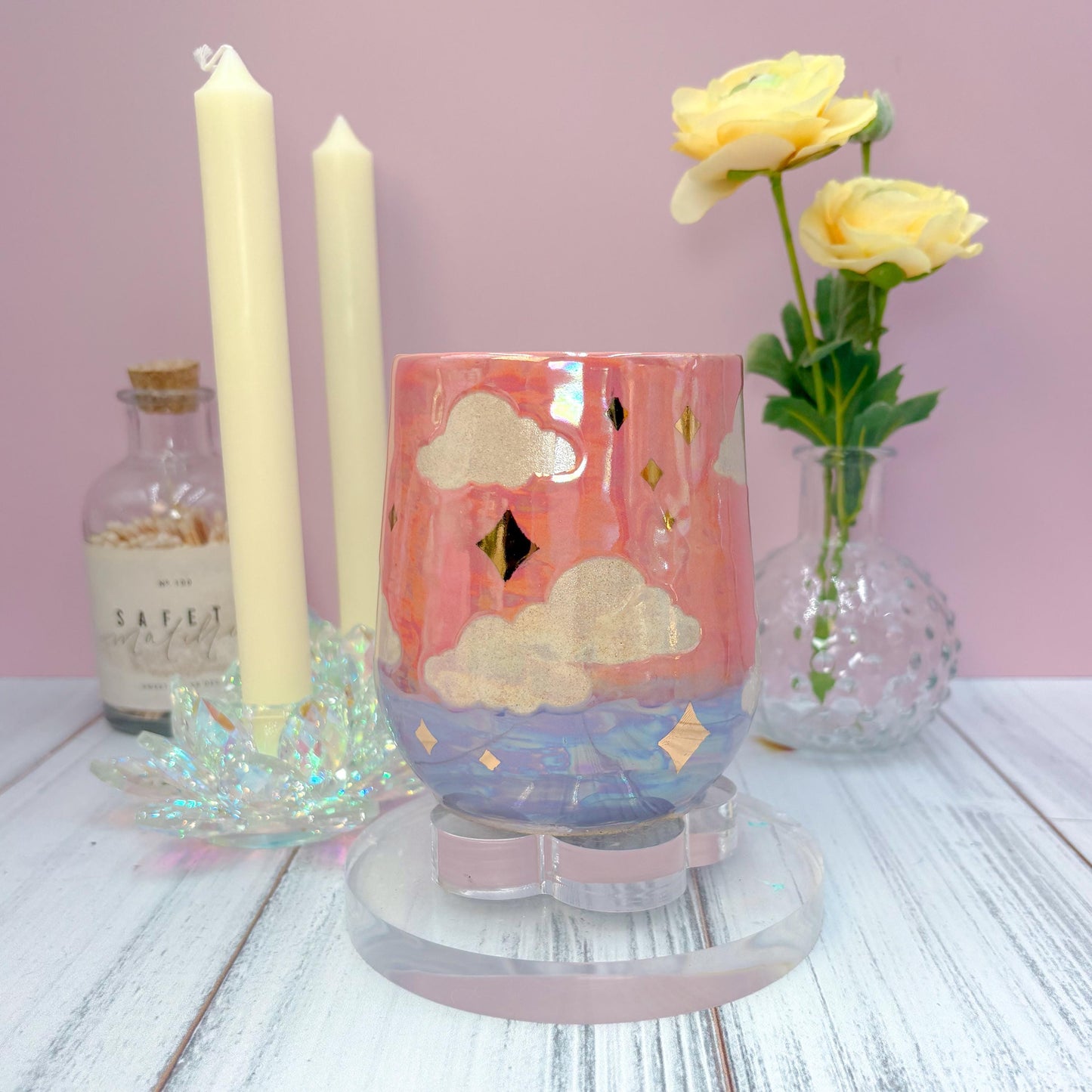Gold Coral Sunset Ceramic Mug, Rainbow Coffee Mug, Groovy Gift for Women, Rainbow Gift For Friend, Cute Mug Handmade, Retro Handmade Cup