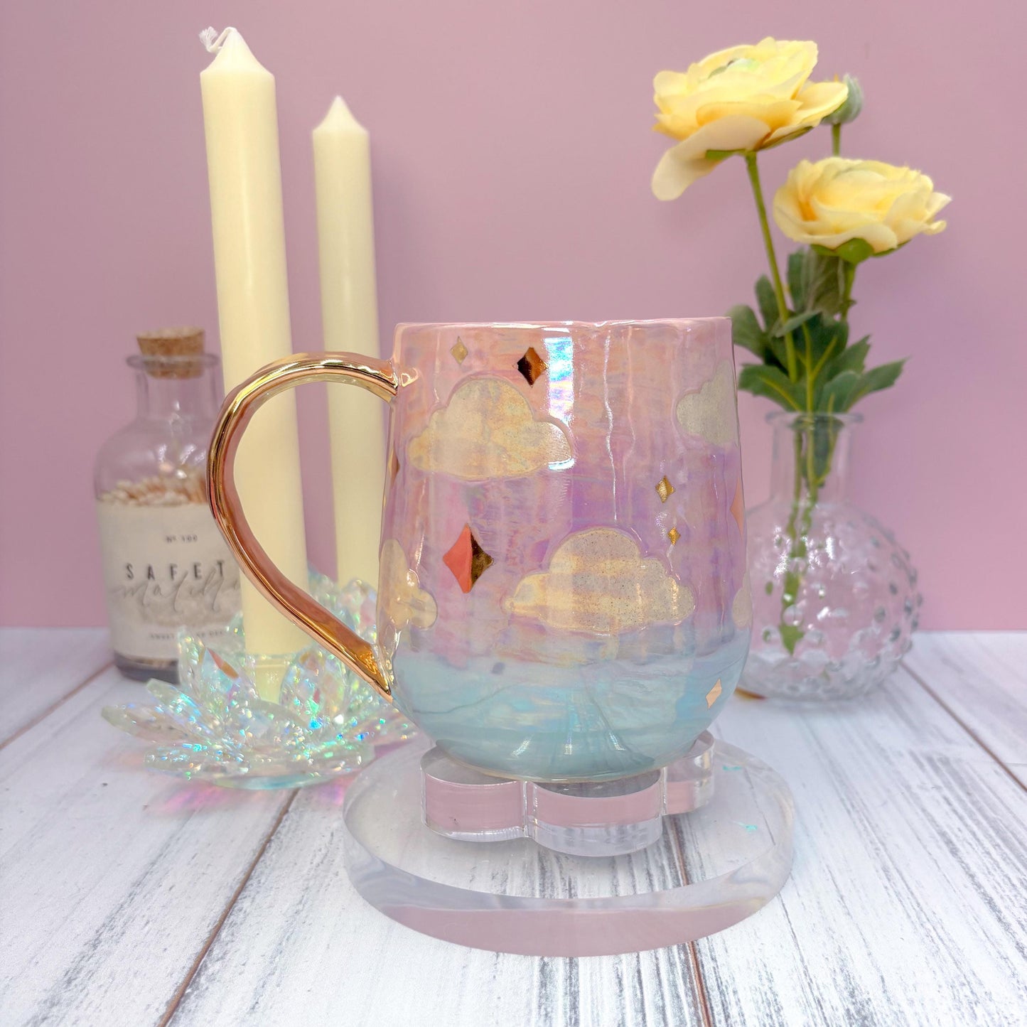 Gold Cotton Candy Sunset Ceramic Mug, Rainbow Coffee Mug, Groovy Gift for Women, Rainbow Gift For Friend, Cute Mug Handmade, Retro Handmade