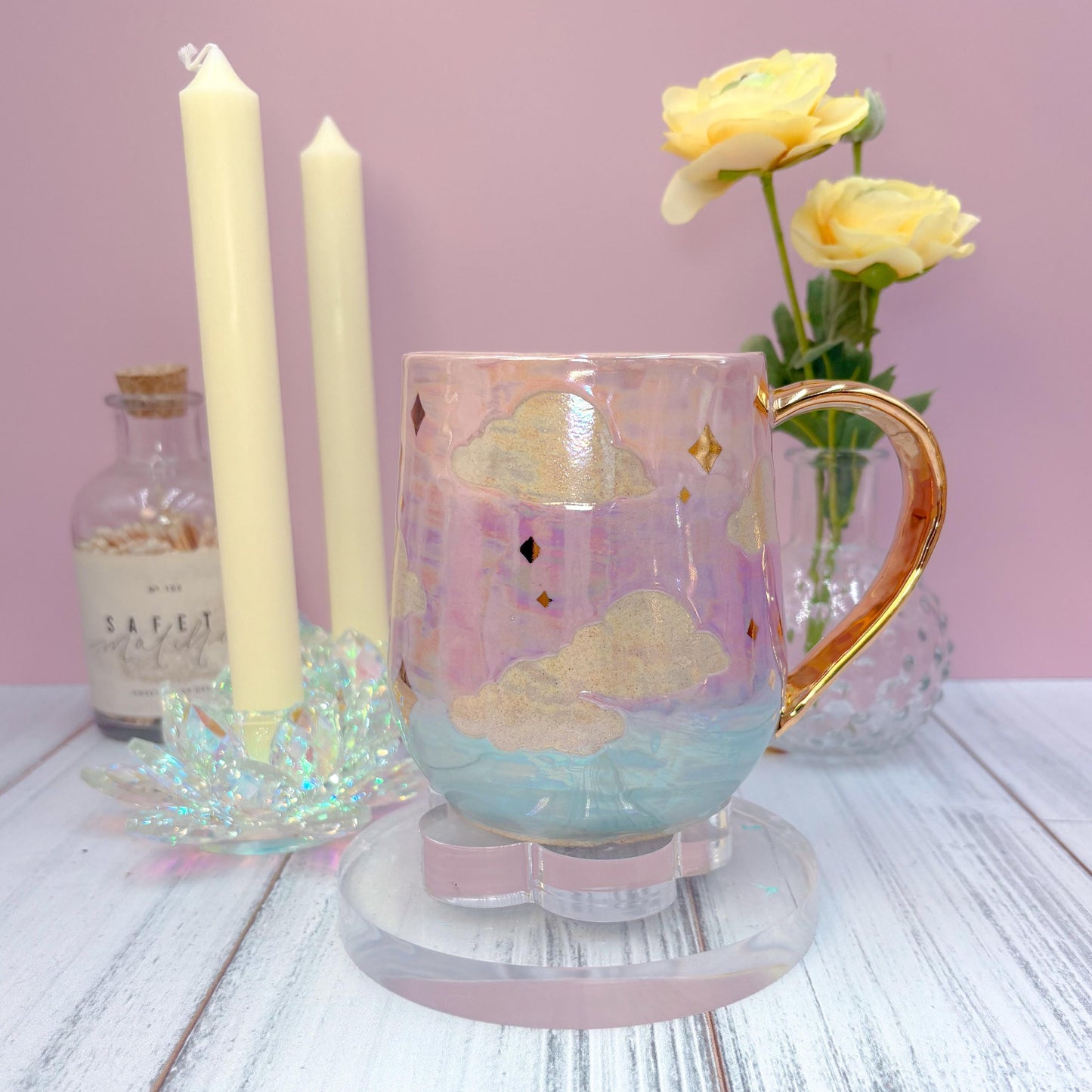 Gold Cotton Candy Sunset Ceramic Mug, Rainbow Coffee Mug, Groovy Gift for Women, Rainbow Gift For Friend, Cute Mug Handmade, Retro Handmade