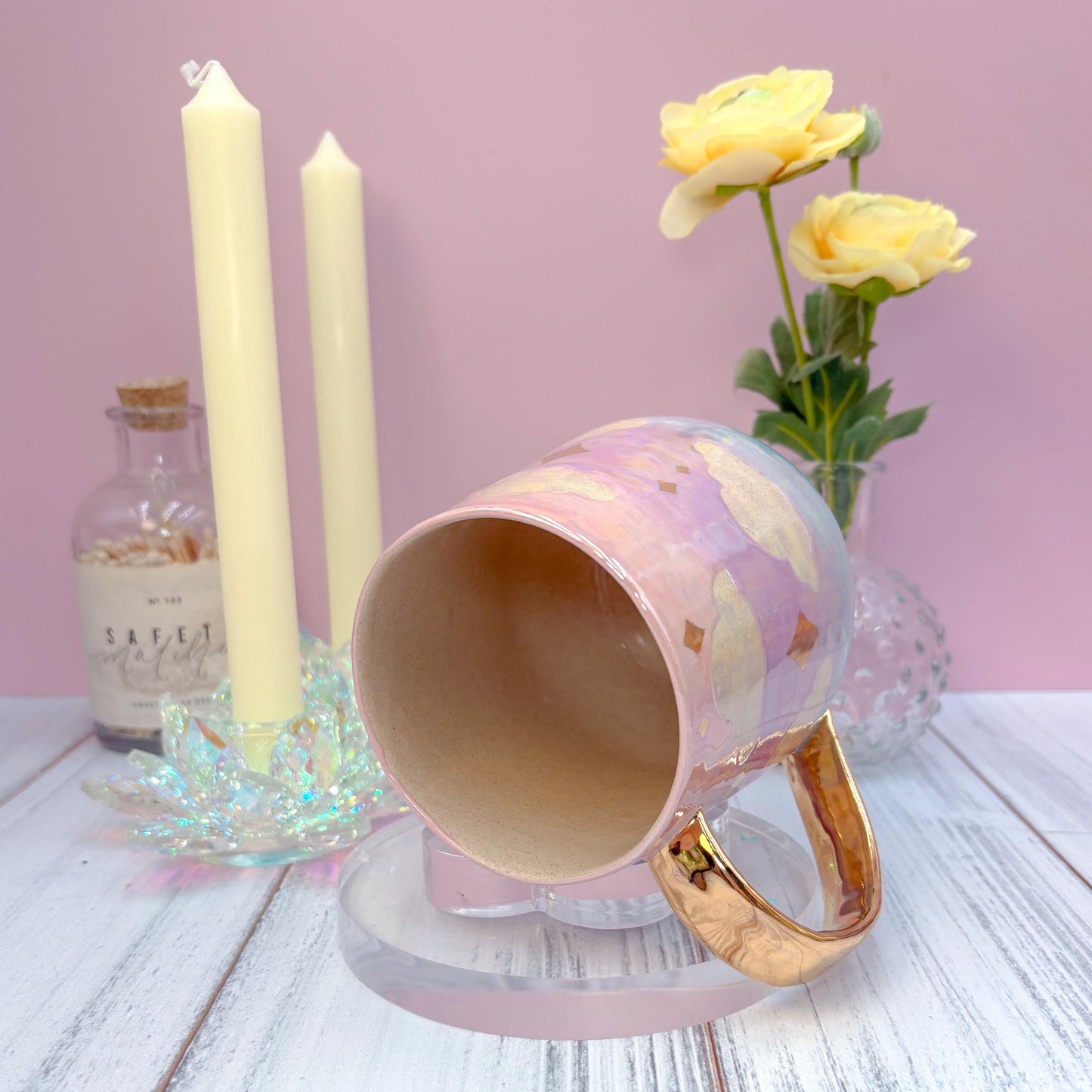 Gold Cotton Candy Sunset Ceramic Mug, Rainbow Coffee Mug, Groovy Gift for Women, Rainbow Gift For Friend, Cute Mug Handmade, Retro Handmade