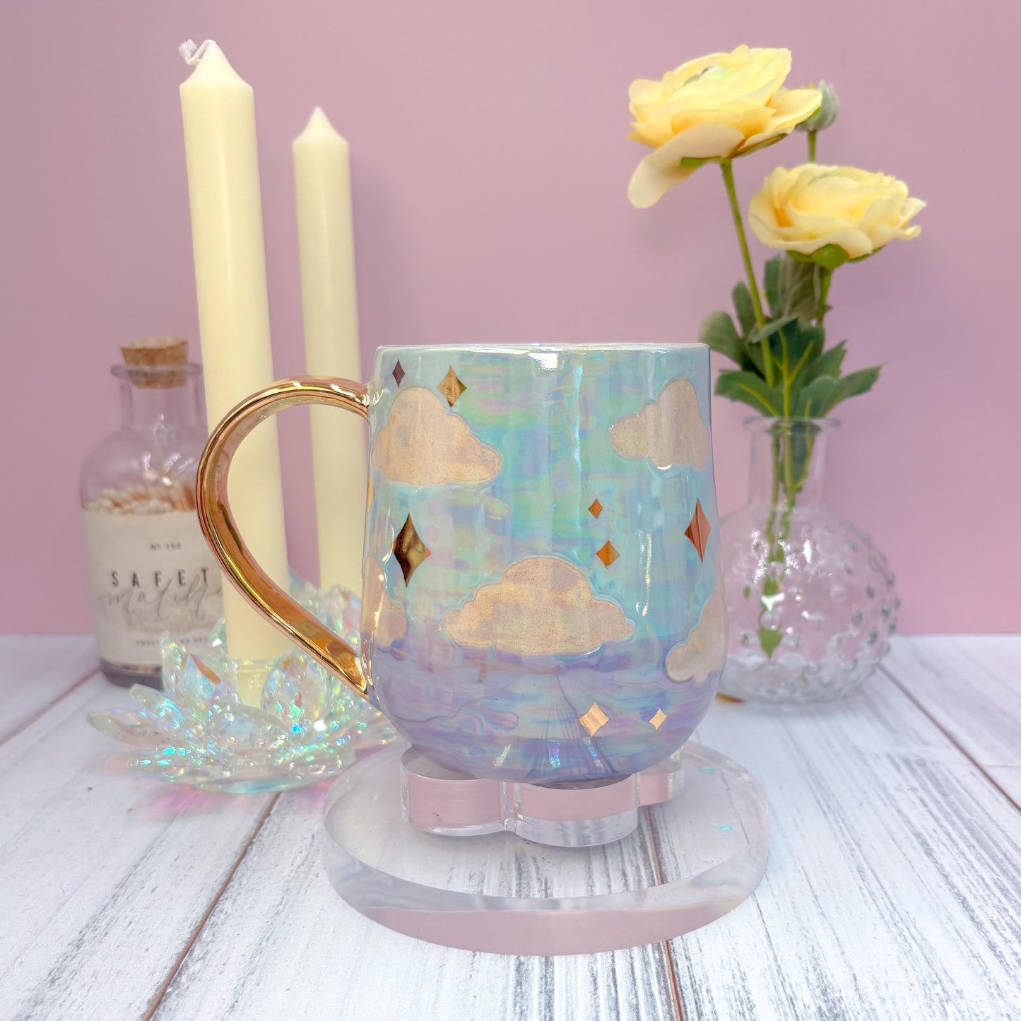 Gold Blue Purple Sunset Ceramic Mug, Rainbow Coffee Mug, Groovy Gift for Women, Rainbow Gift For Friend, Cute Mug Handmade, Retro Handmade