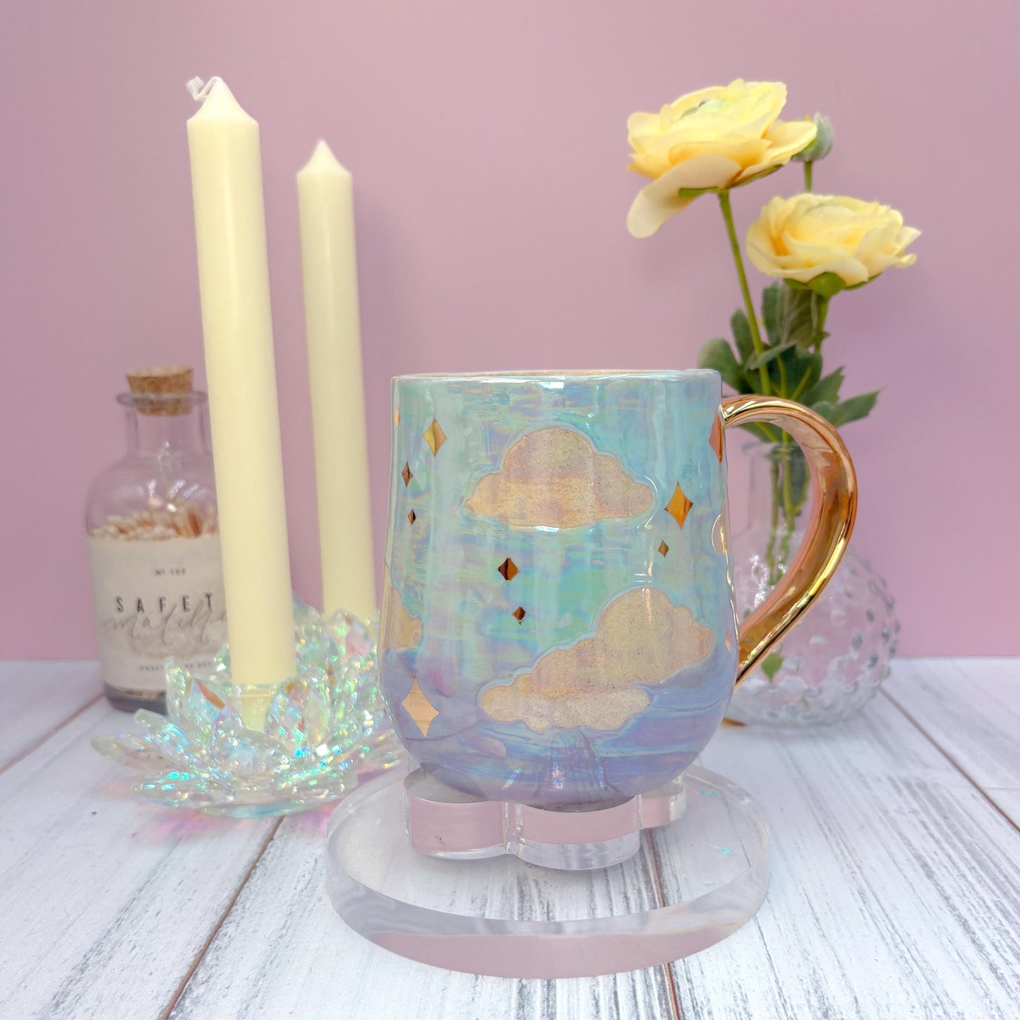 Gold Blue Purple Sunset Ceramic Mug, Rainbow Coffee Mug, Groovy Gift for Women, Rainbow Gift For Friend, Cute Mug Handmade, Retro Handmade