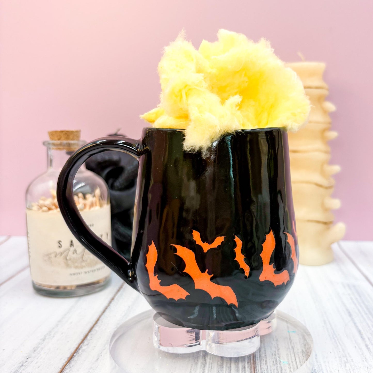 Orange and Black Bat Ceramic Mug, Autumn Gift For Her, Retro Fall Mug, Halloween Gift, Spooky Mug Handmade, Cute Autumn Mugs, Fall Gift Mom