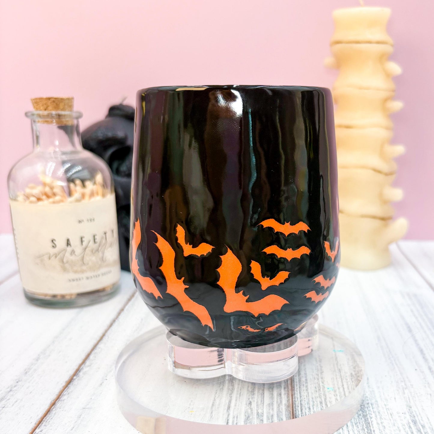 Orange and Black Bat Ceramic Mug, Autumn Gift For Her, Retro Fall Mug, Halloween Gift, Spooky Mug Handmade, Cute Autumn Mugs, Fall Gift Mom