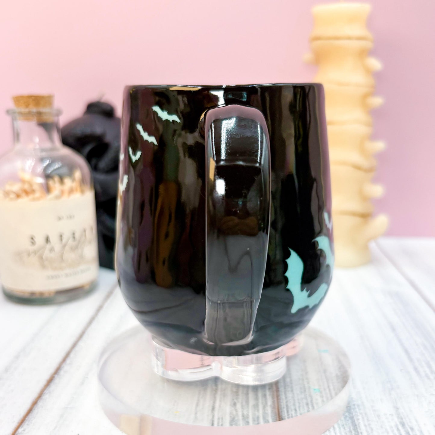 Blue and Black Bat Ceramic Mug, Autumn Gift For Her, Retro Fall Mug, Halloween Gift, Spooky Mug Handmade, Cute Autumn Mugs, Fall Gift Mom