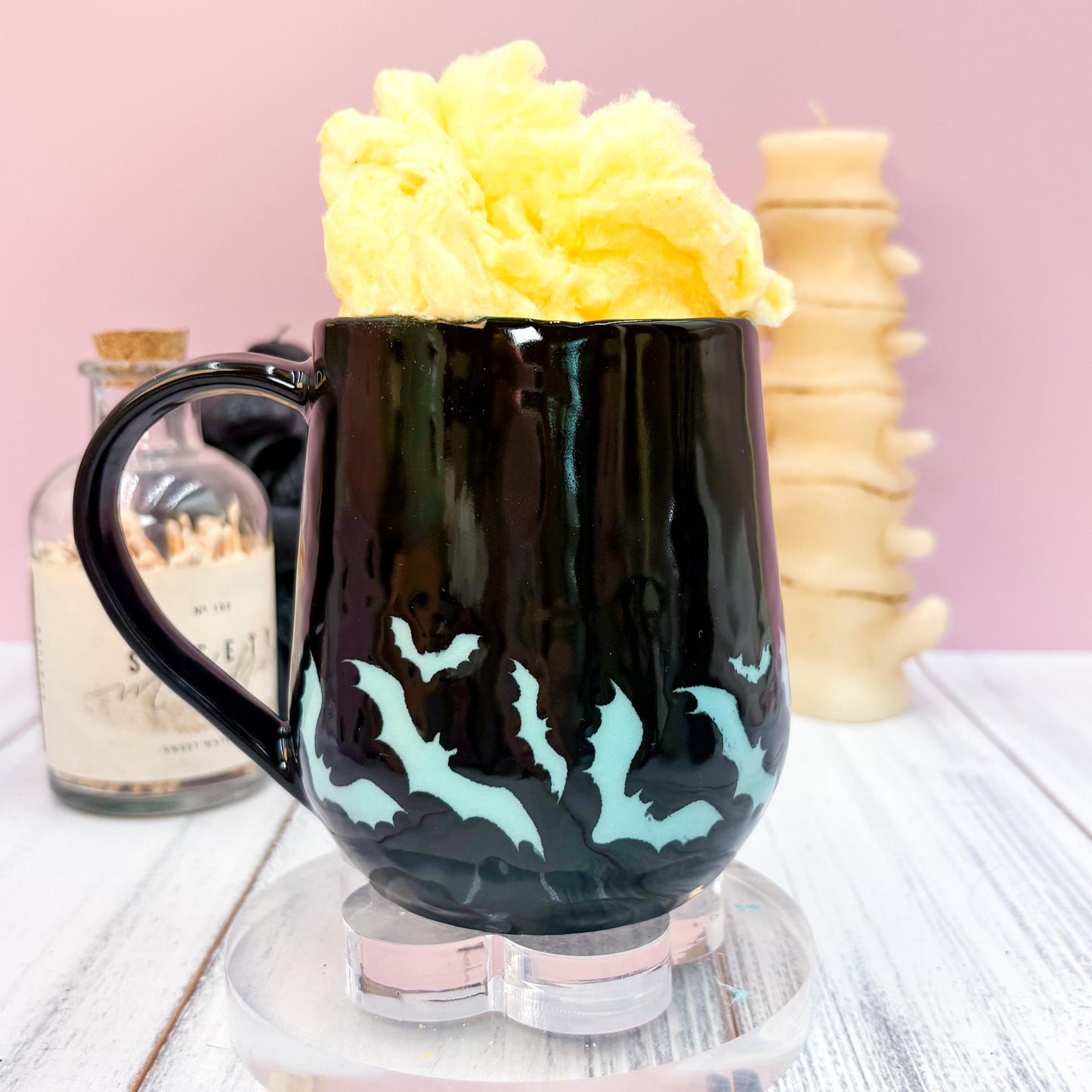 Blue and Black Bat Ceramic Mug, Autumn Gift For Her, Retro Fall Mug, Halloween Gift, Spooky Mug Handmade, Cute Autumn Mugs, Fall Gift Mom