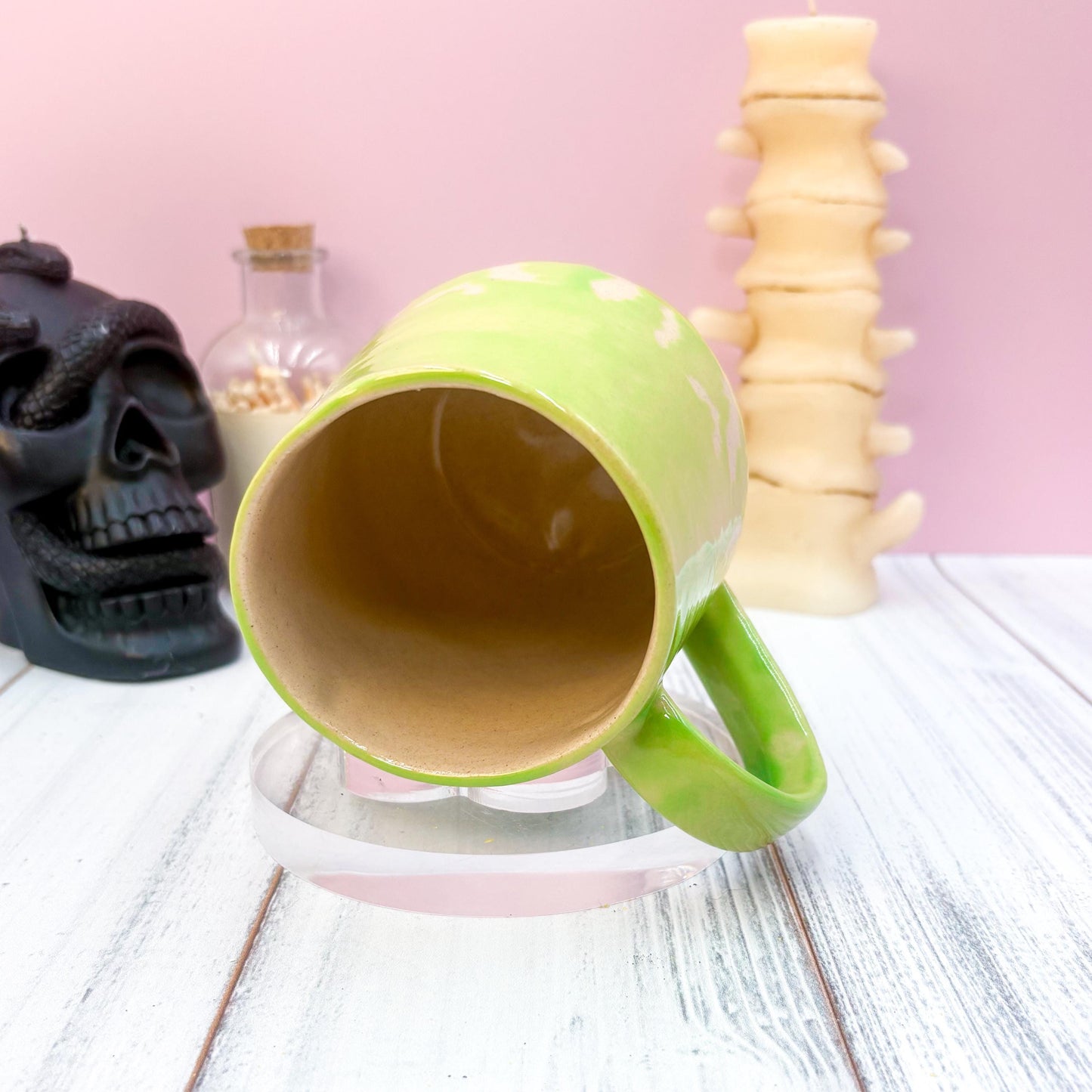 Green Bat Ceramic Mug, Autumn Gift For Her, Retro Fall Mug, Halloween Gift, Spooky Mug Handmade, Cute Autumn Mugs, Fall Gift Mom