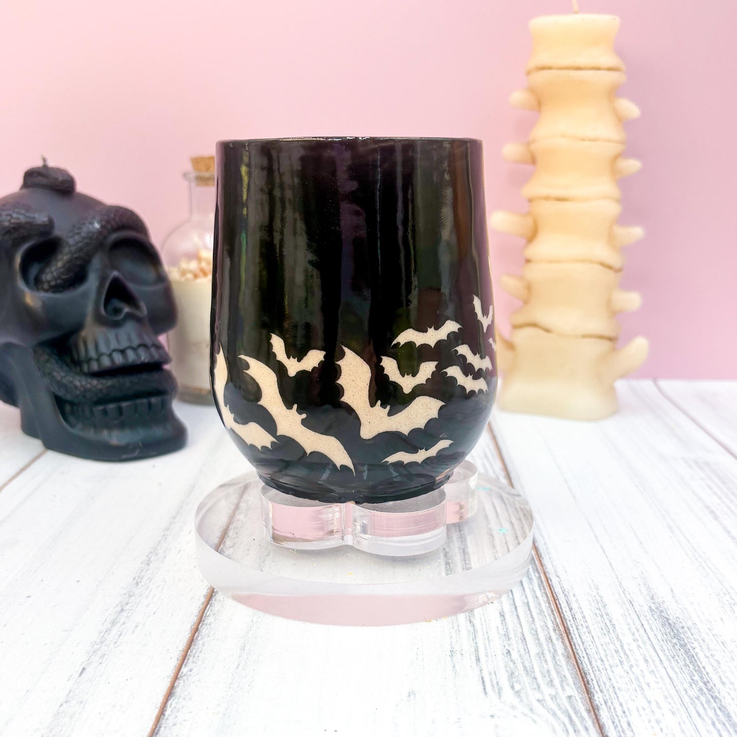 Black Bat Ceramic Mug, Autumn Gift For Her, Retro Fall Mug, Halloween Gift, Spooky Mug Handmade, Cute Autumn Mugs, Fall Gift Mom