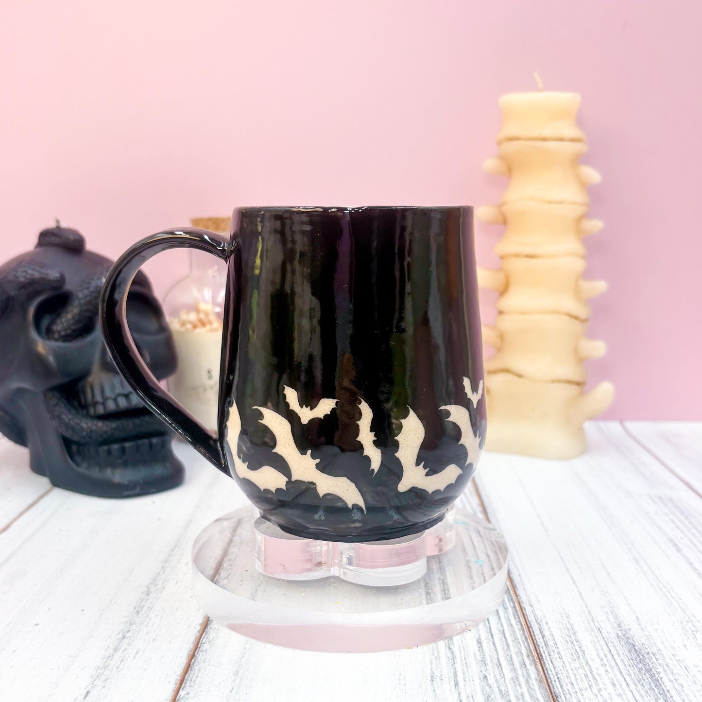 Black Bat Ceramic Mug, Autumn Gift For Her, Retro Fall Mug, Halloween Gift, Spooky Mug Handmade, Cute Autumn Mugs, Fall Gift Mom