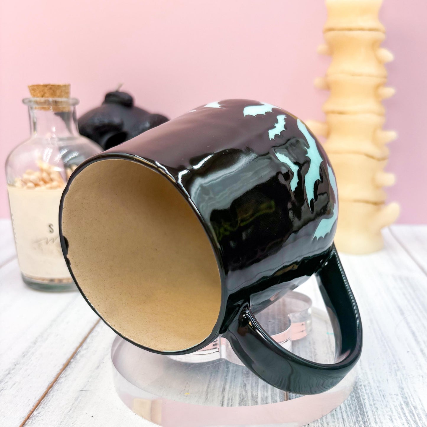 Blue and Black Bat Ceramic Mug, Autumn Gift For Her, Retro Fall Mug, Halloween Gift, Spooky Mug Handmade, Cute Autumn Mugs, Fall Gift Mom