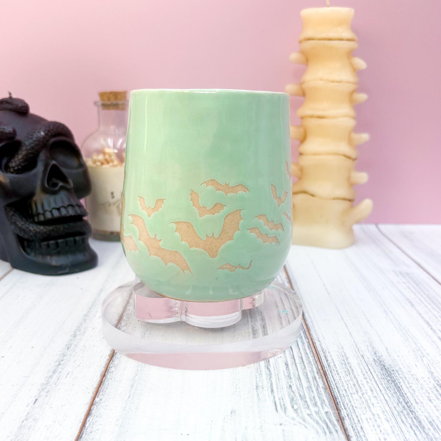 Aqua Bat Ceramic Mug, Autumn Gift For Her, Retro Fall Mug, Halloween Gift, Spooky Mug Handmade, Cute Autumn Mugs, Fall Gift Mom
