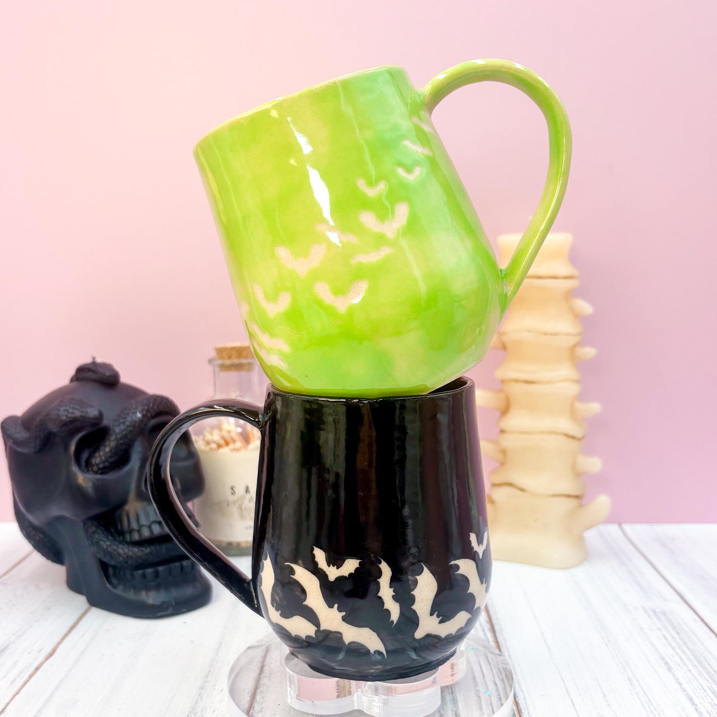 Black Bat Ceramic Mug, Autumn Gift For Her, Retro Fall Mug, Halloween Gift, Spooky Mug Handmade, Cute Autumn Mugs, Fall Gift Mom