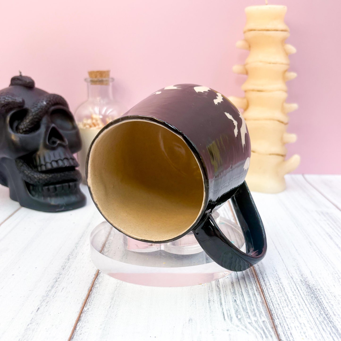 Black Bat Ceramic Mug, Autumn Gift For Her, Retro Fall Mug, Halloween Gift, Spooky Mug Handmade, Cute Autumn Mugs, Fall Gift Mom