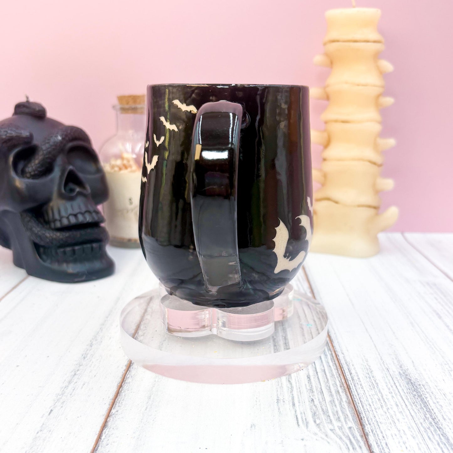 Black Bat Ceramic Mug, Autumn Gift For Her, Retro Fall Mug, Halloween Gift, Spooky Mug Handmade, Cute Autumn Mugs, Fall Gift Mom