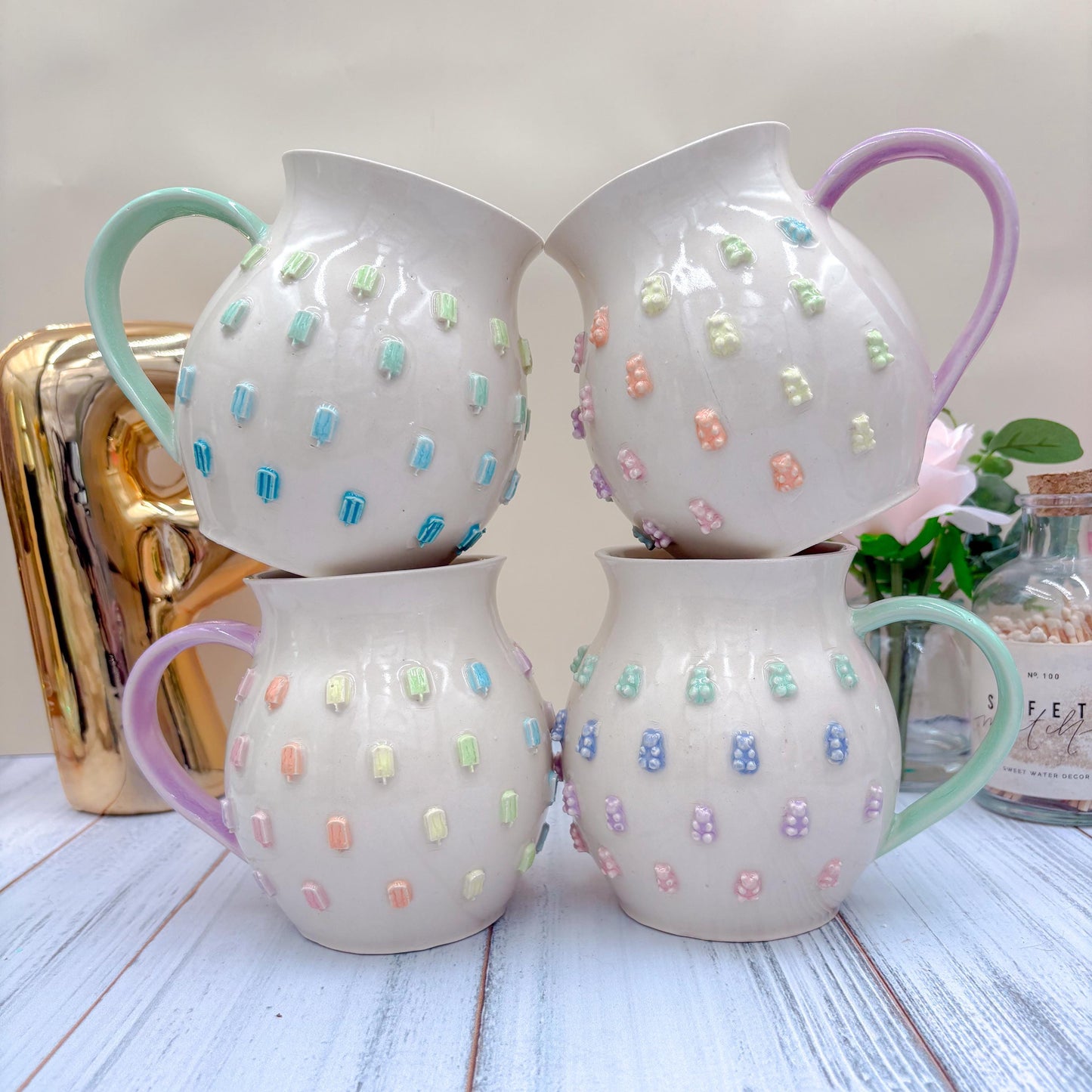 Pastel Rainbow Ice Cream 20 Ounce Ceramic Mug, Ceramic Mug Handmade, Summer Gift Idea, Ice Cream Lovers, Ice Cream Mug For Mom, Ice CreamCup