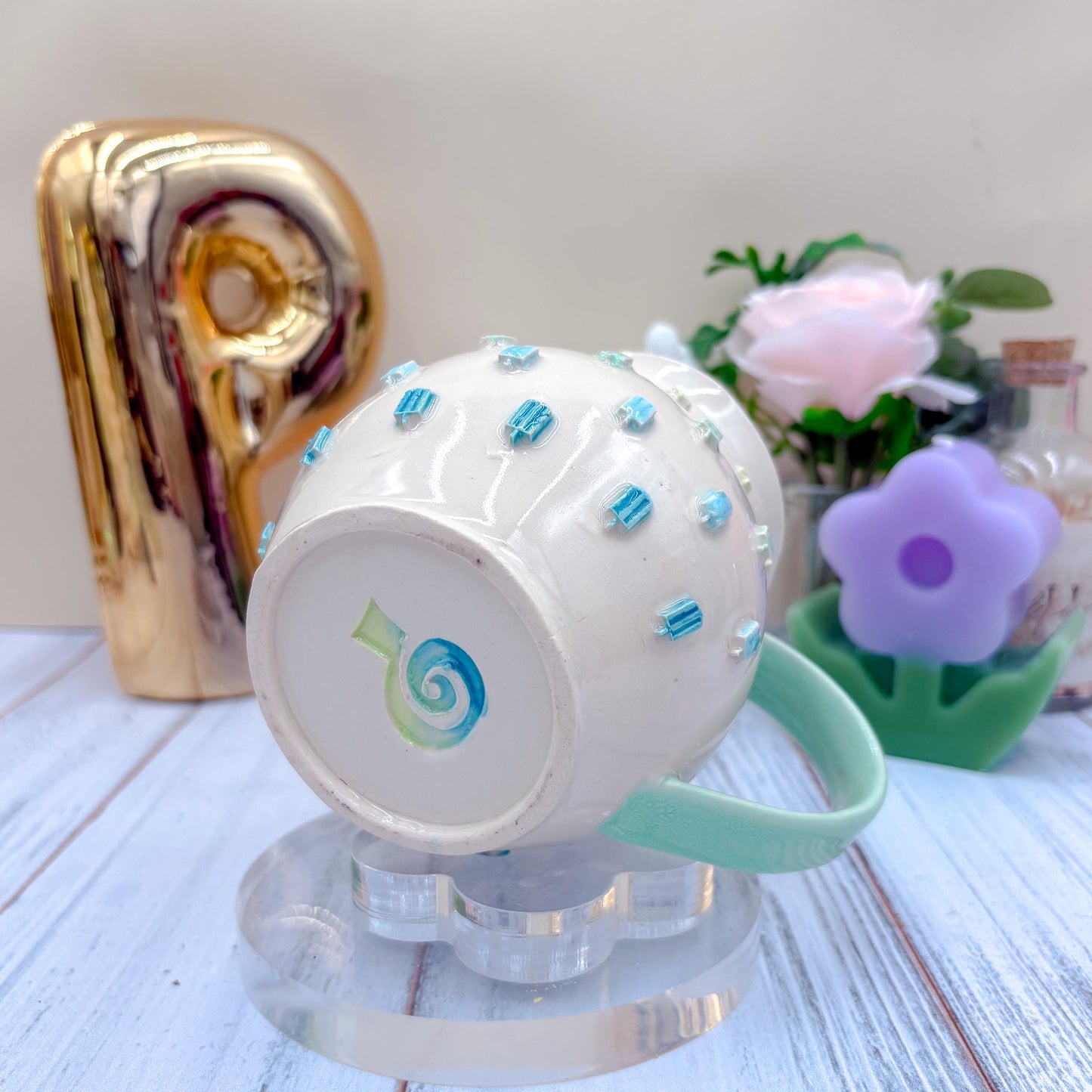 Blue Rainbow Ice Cream 20 Ounce Ceramic Mug, Ceramic Mug Handmade, Summer Gift Idea, Ice Cream Lovers, Ice Cream Mug For Mom, Ice CreamCup