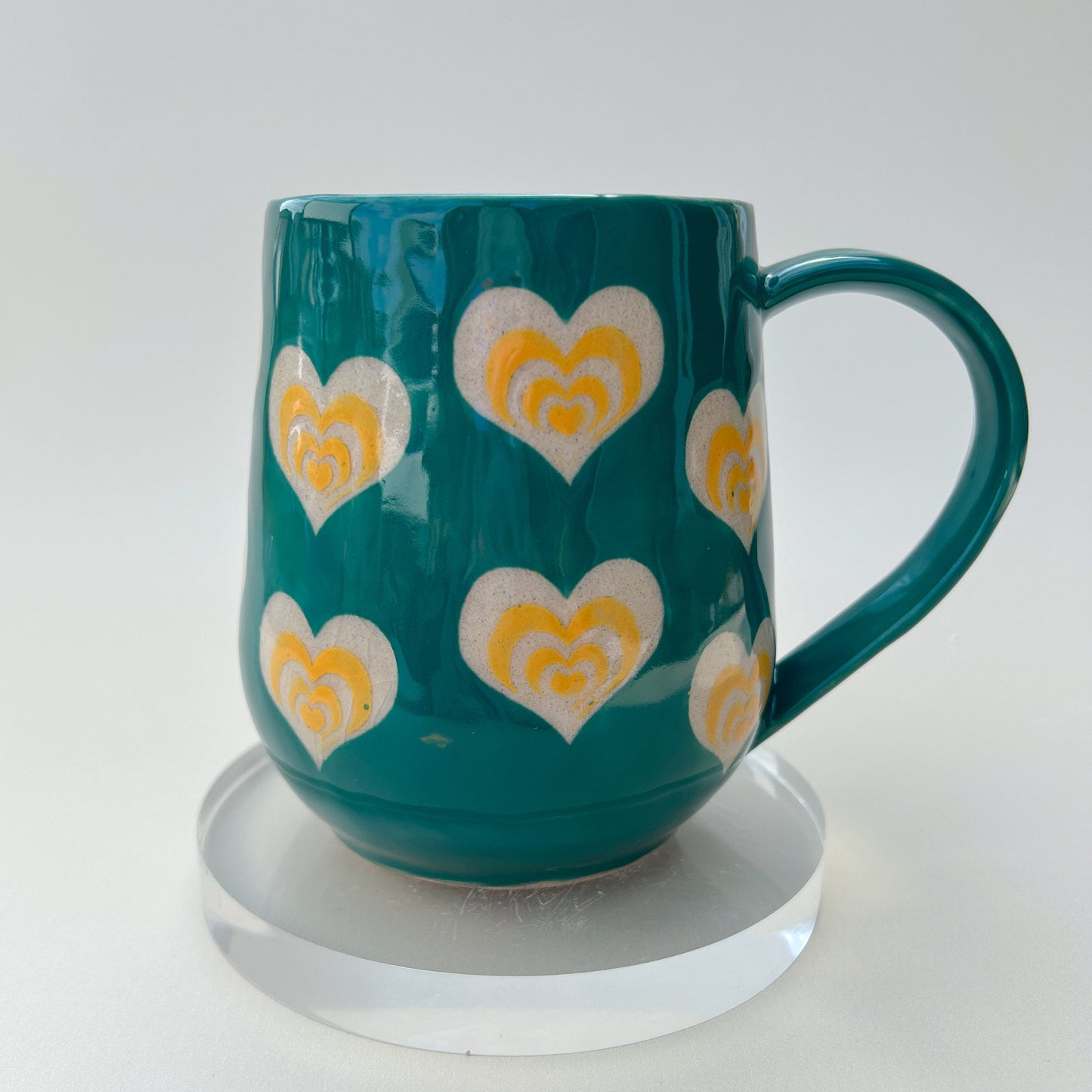 Teal and Orange Heart Mug Pottery, Heart Coffee Mug Ceramic, Groovy Gift Women, Heart Gift For Friend, Cute Mug Handmade, Retro Heart Cup