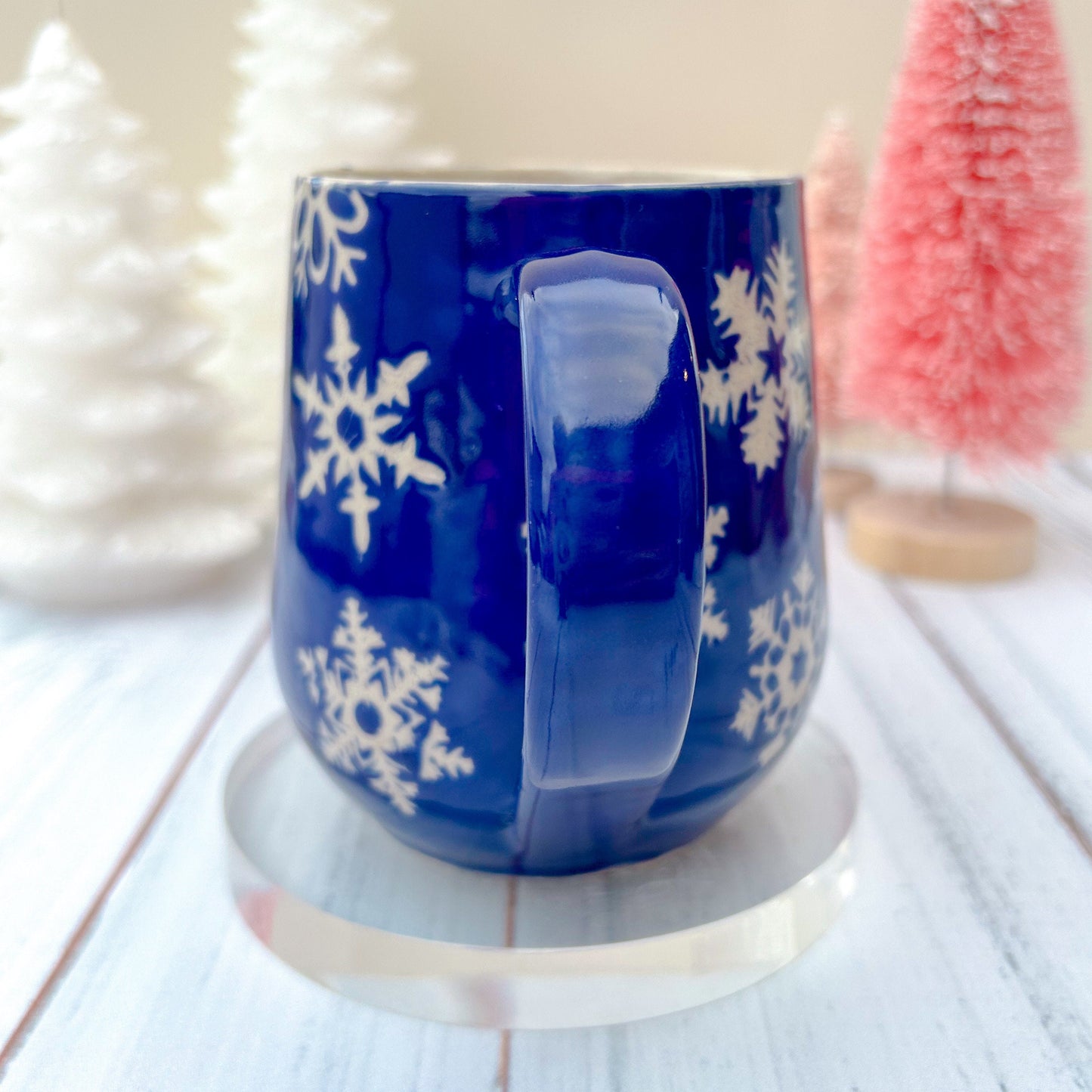 Blue Snowflake 16 Ounce Ceramic Mug, Christmas Mug Ceramic Handmade, Stoneware Mug 16 Ounces, Holiday Cup, Cozy Cabin Gift, Winter Gift