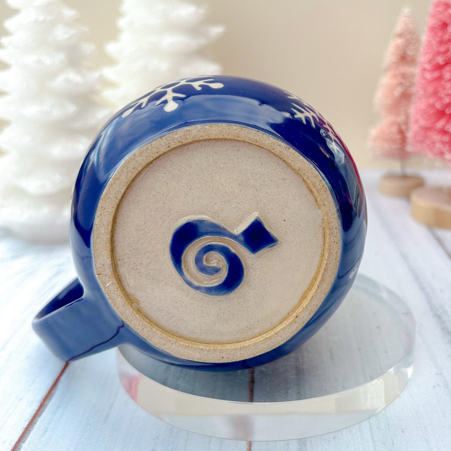 Blue Snowflake 16 Ounce Ceramic Mug, Christmas Mug Ceramic Handmade, Stoneware Mug 16 Ounces, Holiday Cup, Cozy Cabin Gift, Winter Gift