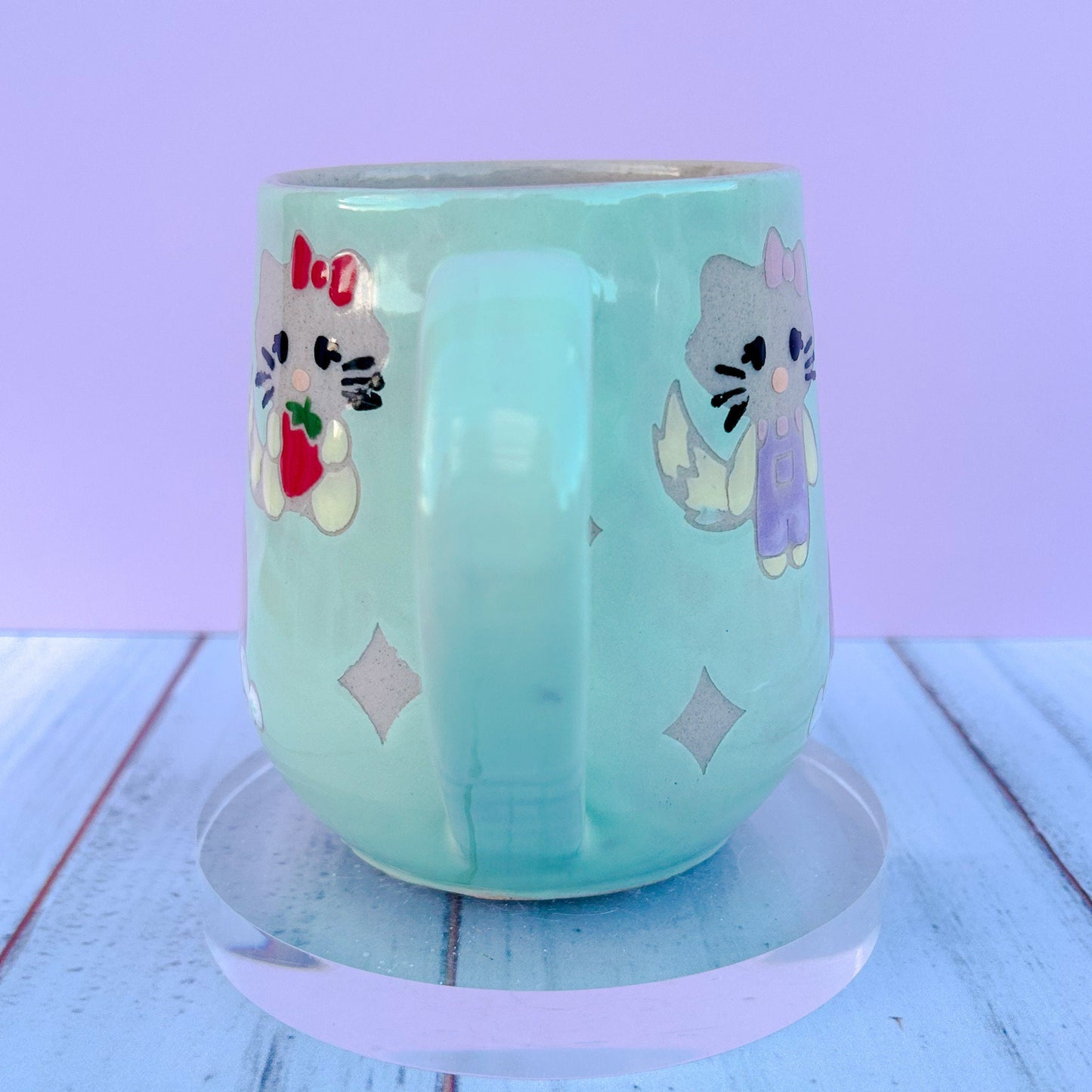 Aqua Kitty and Rainbow 16 Ounce Ceramic Mug, Cute Cat Rainbow Coffee Mug, Cute Gift for Women, Rainbow Gift For Friend, Cute Mug Handmade