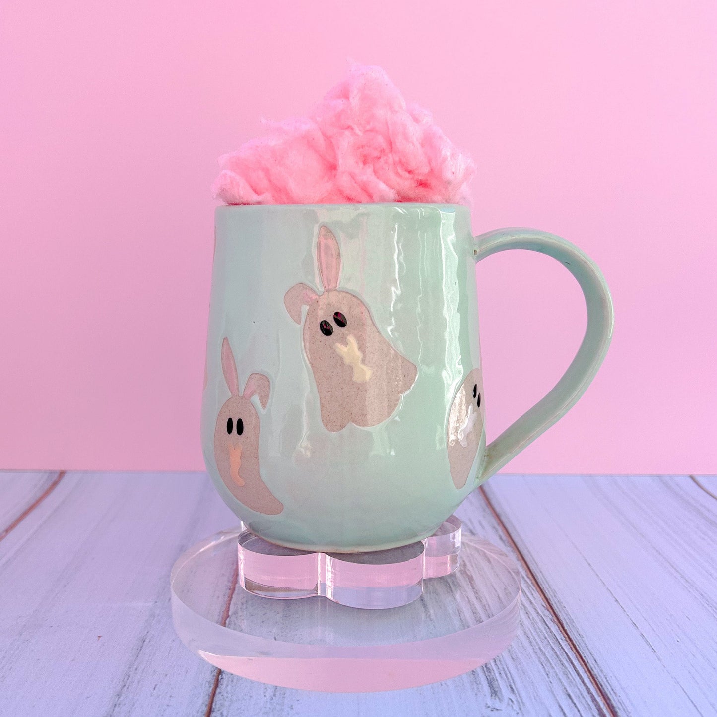Aqua Ghost Bunny Spring Ceramic Mug, Spring Gift For Her, Retro Spring Mug, Easter Gift for Her, Cute Bunny Mug Handmade, Cute Easter Mugs