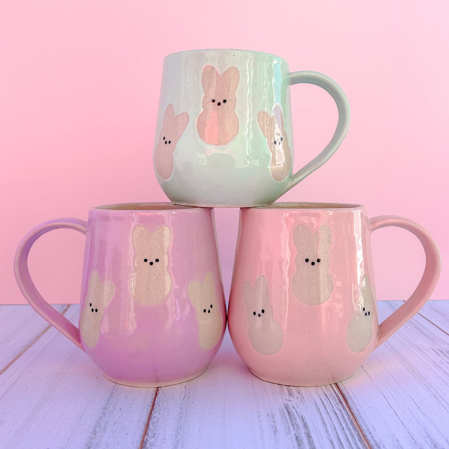 Pink Bunny Spring Ceramic Mug, Spring Gift For Her, Retro Spring Mug, Easter Gift for Her, Cute Bunny Mug Handmade, Cute Easter Mugs