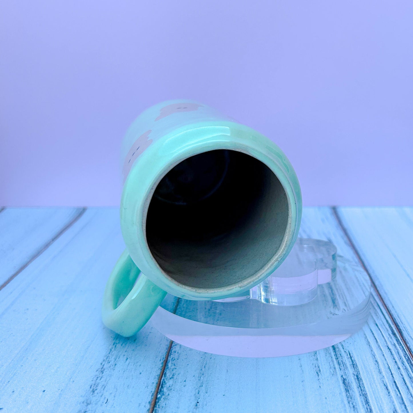 Aqua Bunny Spring Ceramic Tumbler Mug, Spring Gift For Her, Retro Spring Mug, Easter Gift for Her, Cute Bunny Mug Handmade, Cute Easter Mugs