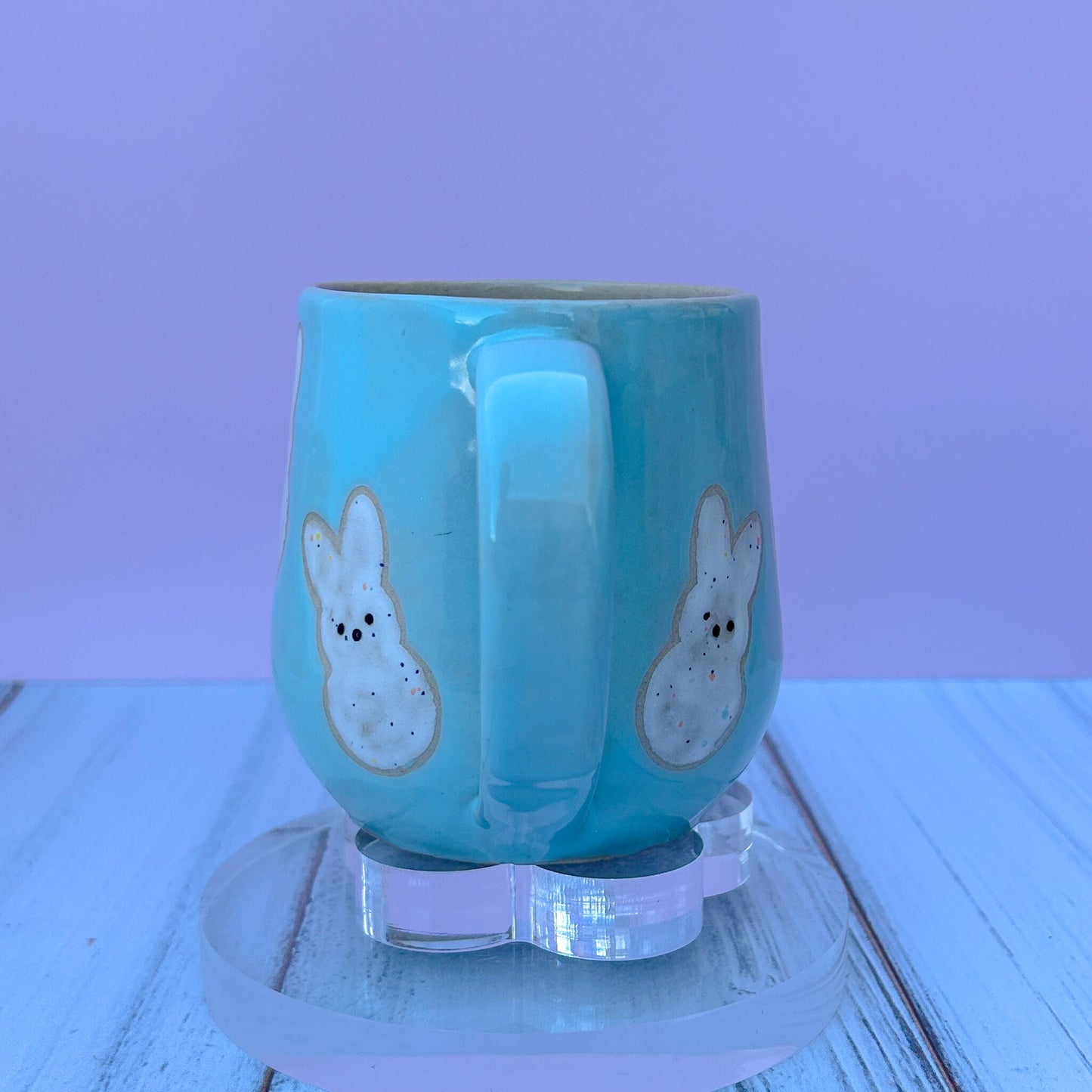 Light Blue Bunny Spring Ceramic Mug, Spring Gift For Her, Retro Spring Mug, Easter Gift for Her, Cute Bunny Mug Handmade, Cute Easter Mugs