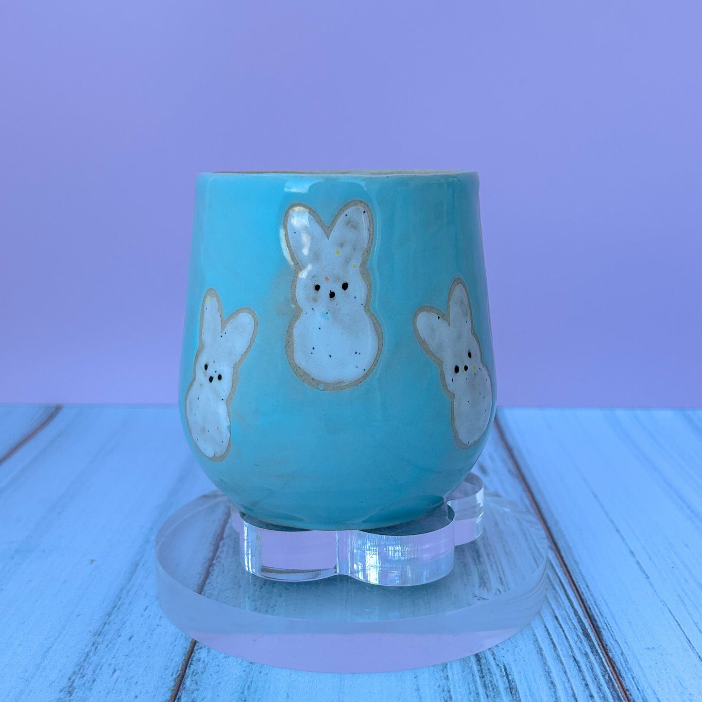 Light Blue Bunny Spring Ceramic Mug, Spring Gift For Her, Retro Spring Mug, Easter Gift for Her, Cute Bunny Mug Handmade, Cute Easter Mugs