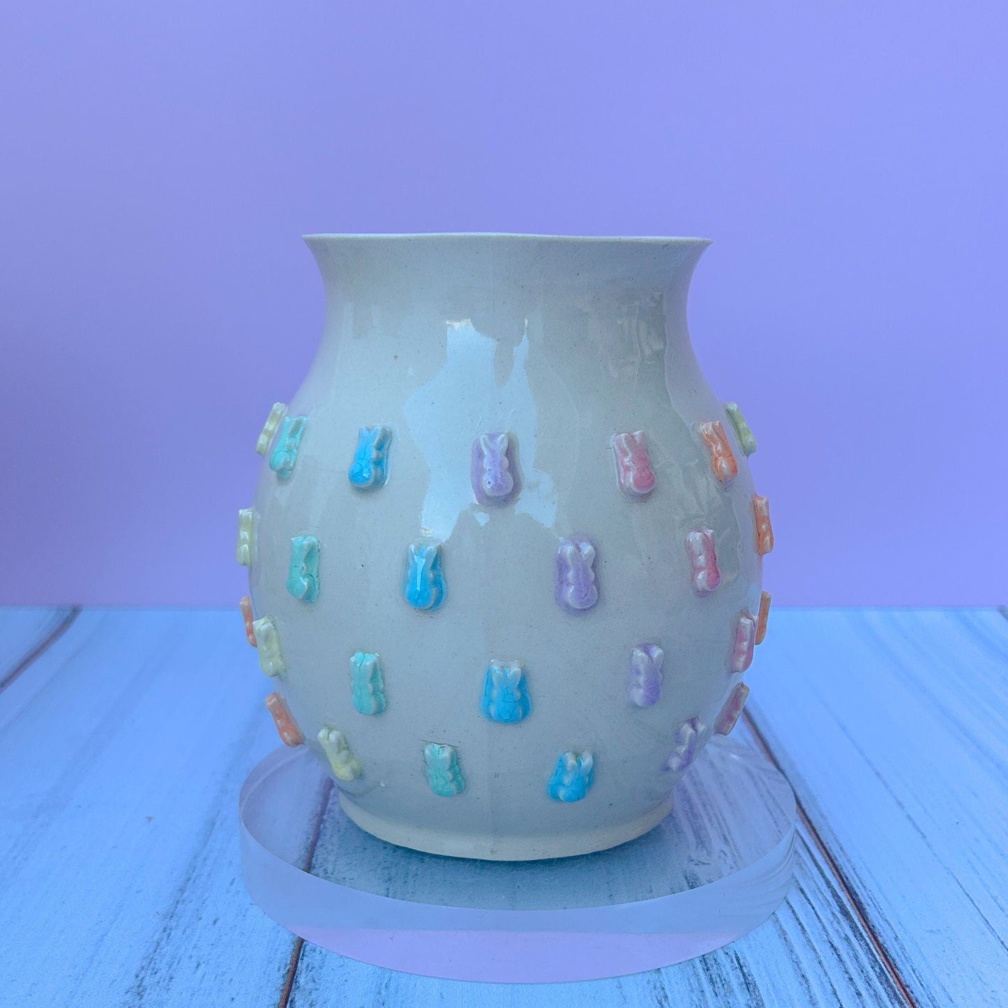 Patel Rainbow Bunny Spring Ceramic Mug, Spring Gift For Her, Retro Spring Mug, Easter Gift for Her, Cute Bunny Mug Handmade, Cute Easter Mug