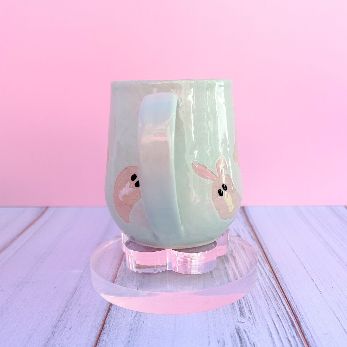 Aqua Ghost Bunny Spring Ceramic Mug, Spring Gift For Her, Retro Spring Mug, Easter Gift for Her, Cute Bunny Mug Handmade, Cute Easter Mugs
