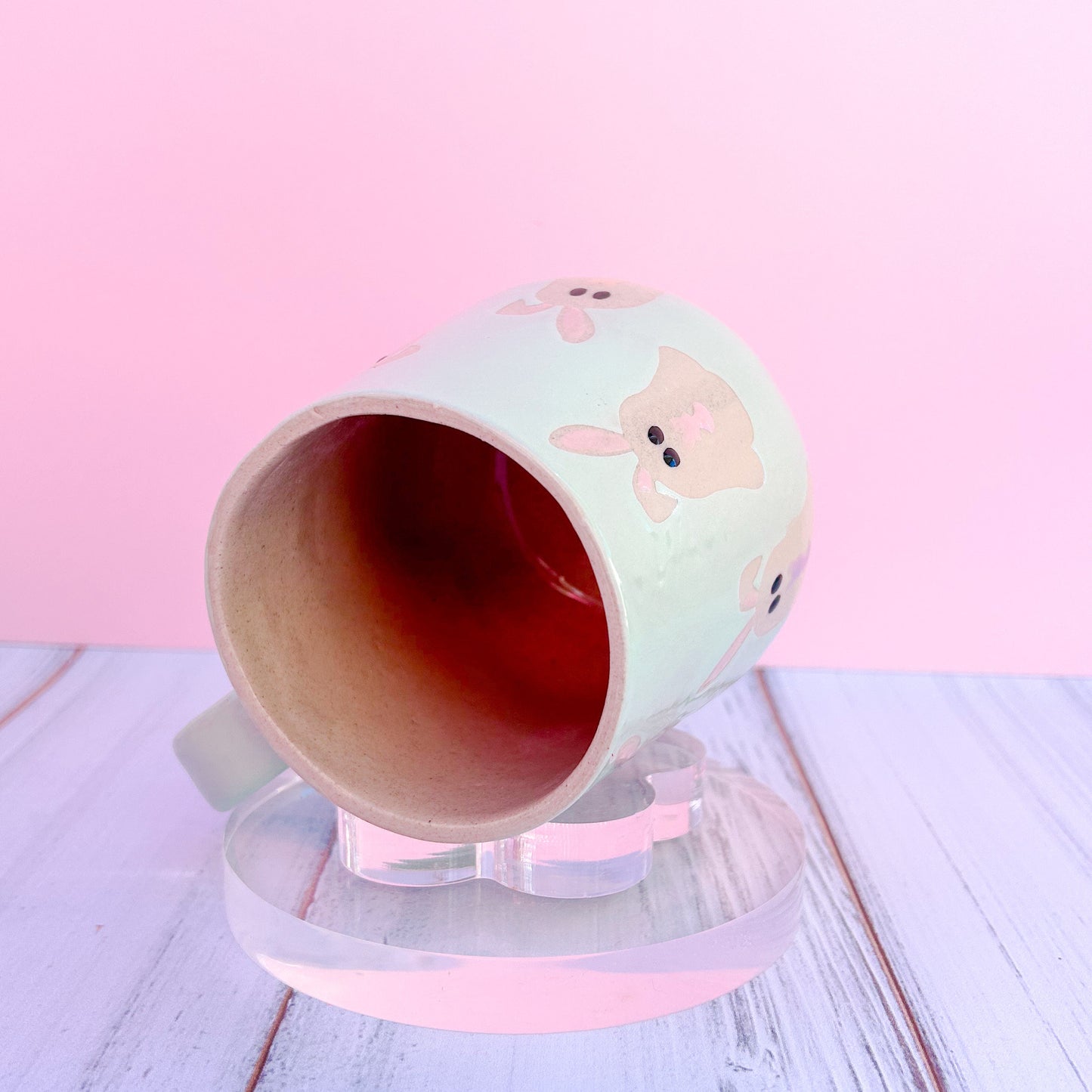 Aqua Ghost Bunny Spring Ceramic Mug, Spring Gift For Her, Retro Spring Mug, Easter Gift for Her, Cute Bunny Mug Handmade, Cute Easter Mugs