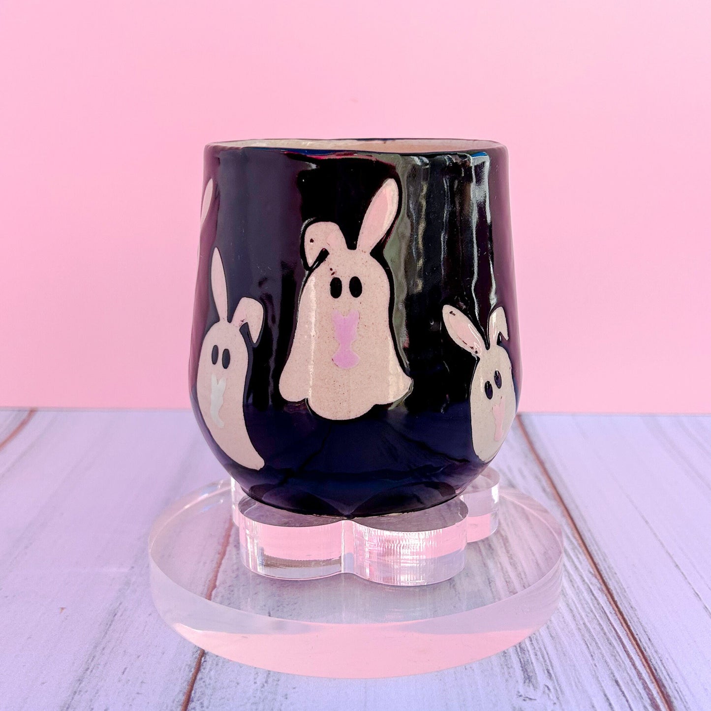 Black Ghost Bunny Spring Ceramic Mug, Spring Gift For Her, Retro Spring Mug, Easter Gift for Her, Cute Bunny Mug Handmade, Cute Easter Mugs
