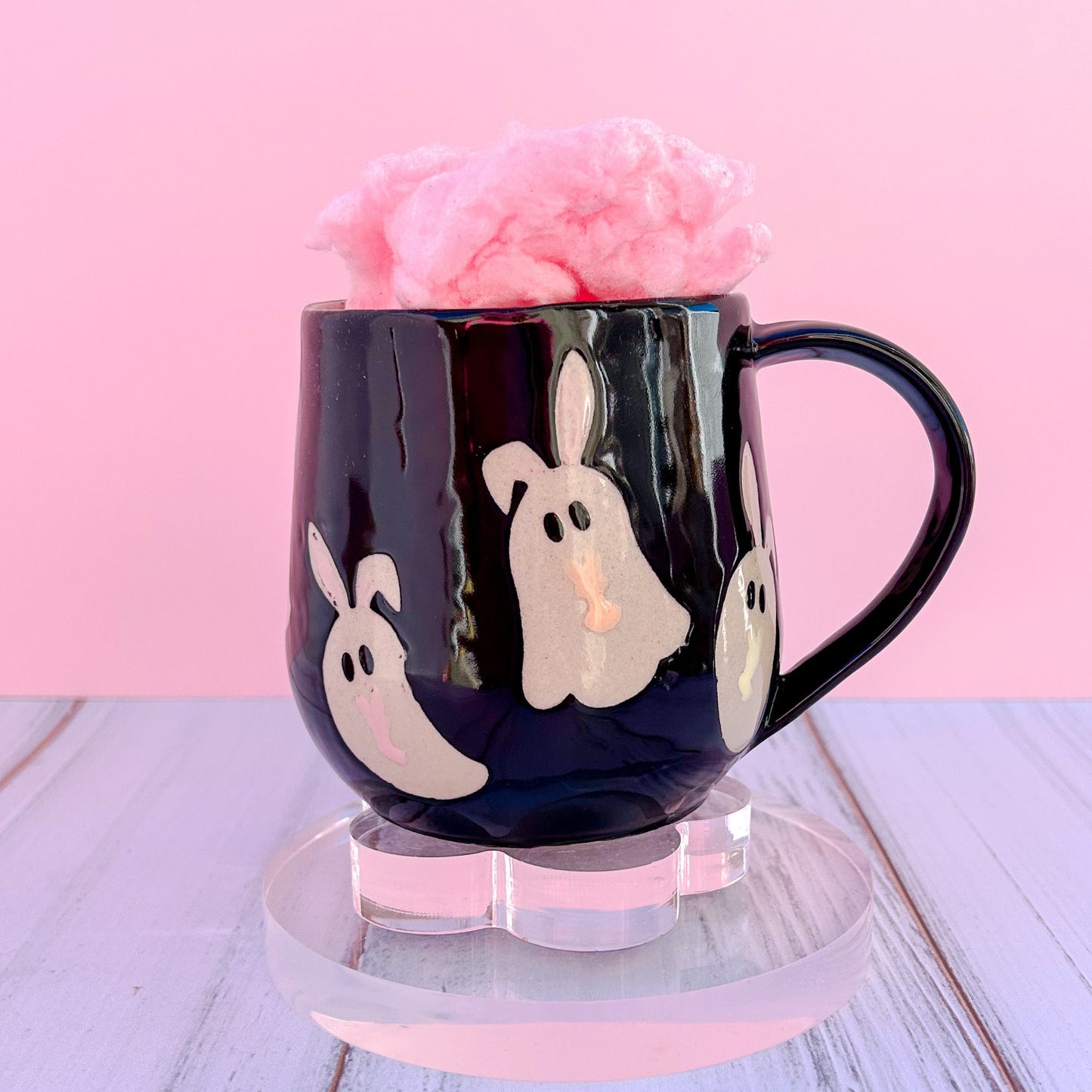 Black Ghost Bunny Spring Ceramic Mug, Spring Gift For Her, Retro Spring Mug, Easter Gift for Her, Cute Bunny Mug Handmade, Cute Easter Mugs