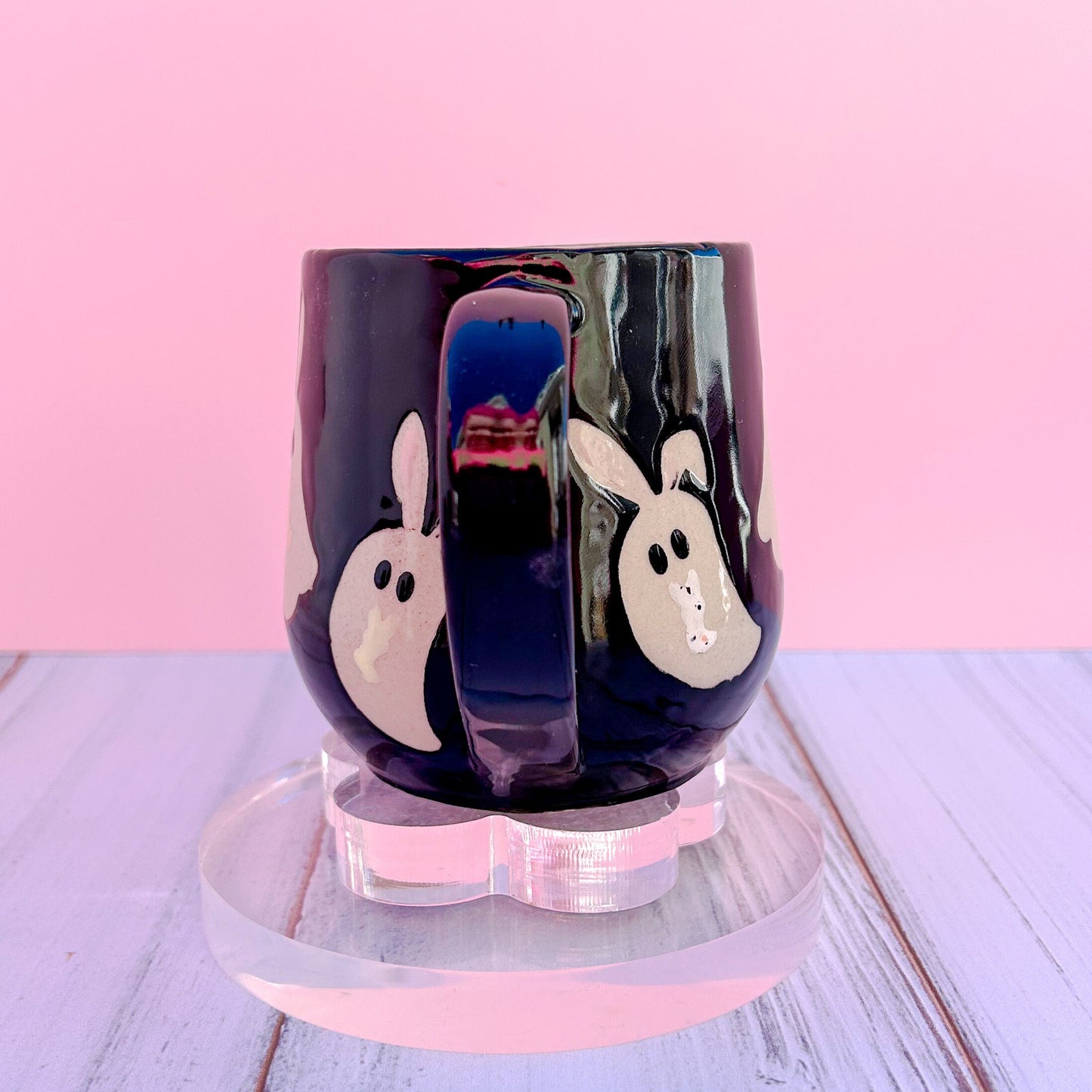 Black Ghost Bunny Spring Ceramic Mug, Spring Gift For Her, Retro Spring Mug, Easter Gift for Her, Cute Bunny Mug Handmade, Cute Easter Mugs