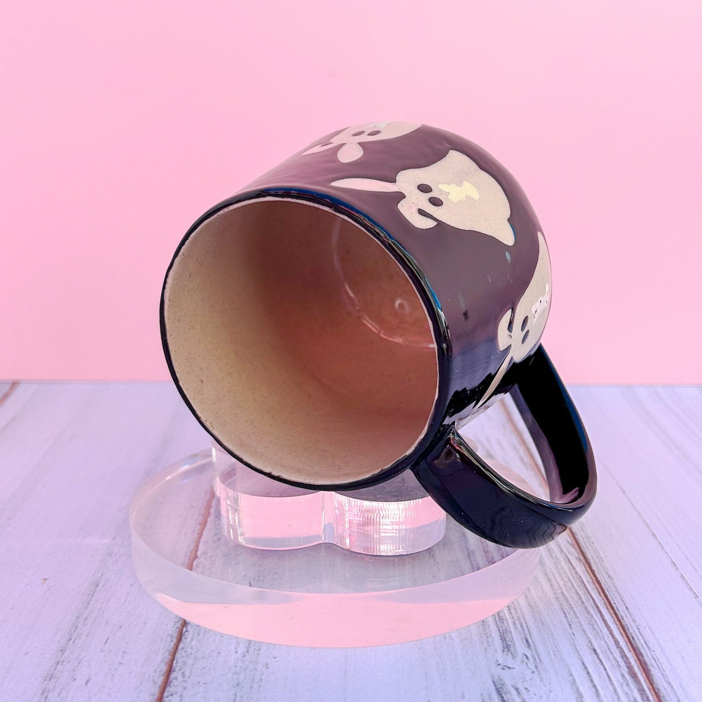 Black Ghost Bunny Spring Ceramic Mug, Spring Gift For Her, Retro Spring Mug, Easter Gift for Her, Cute Bunny Mug Handmade, Cute Easter Mugs